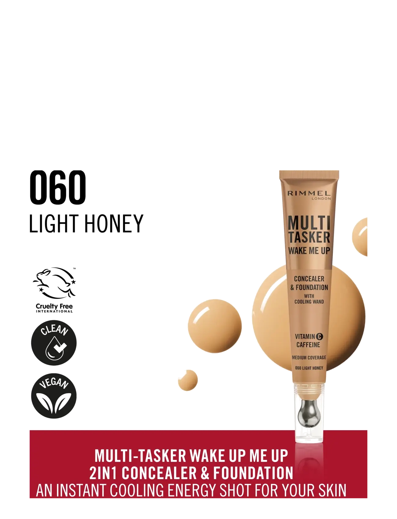 Rimmel - Multi Tasker Wake Me Up Concealer & Foundation Light Honey 060 20.0 ML - sminke - concealer foundation light honey 060 - 1