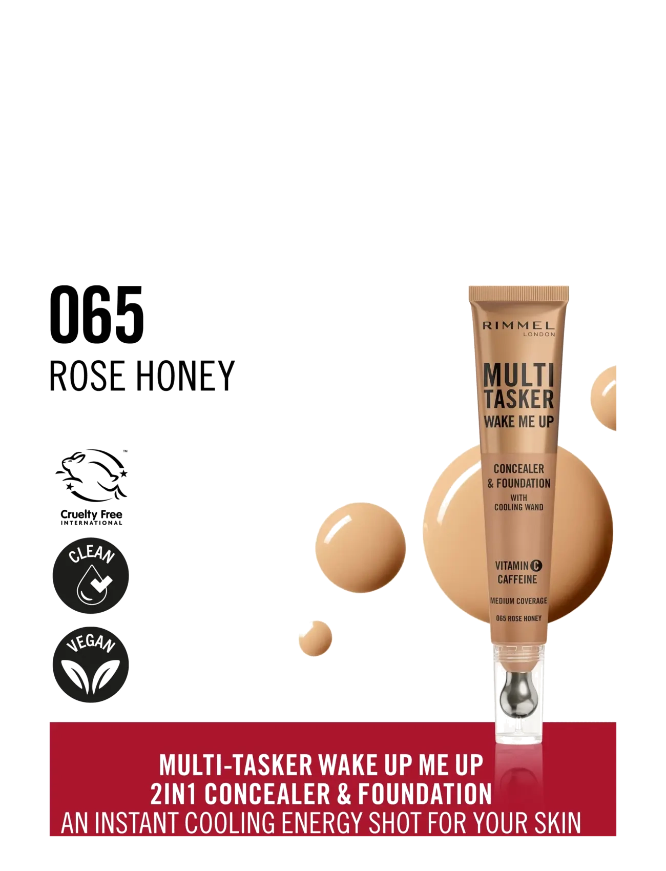 Rimmel - Multi Tasker Wake Me Up Concealer & Foundation Rose Honey 065 20.0 ML - festtøj til outletpriser - concealer foundation rose honey 065 - 1