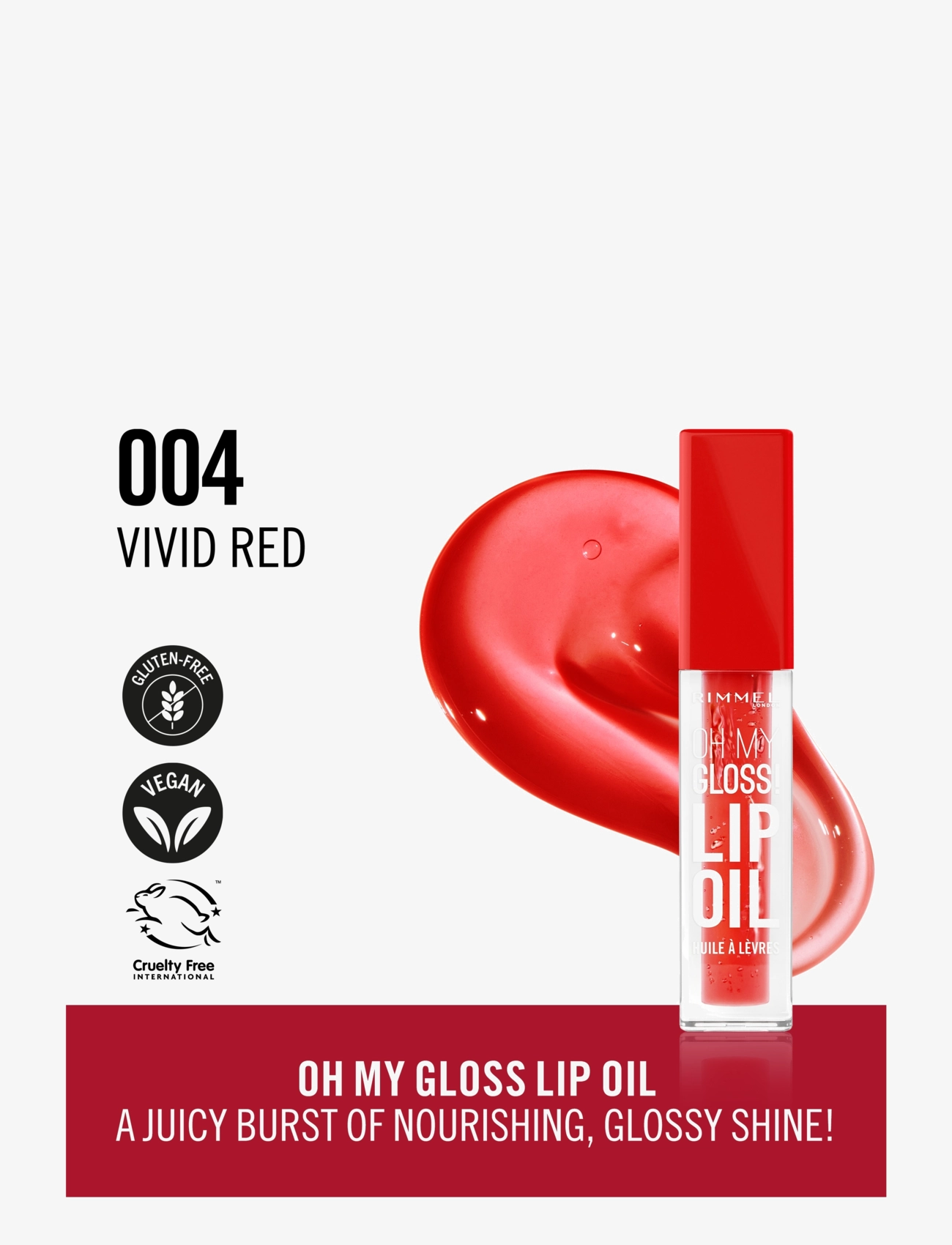 Rimmel - Oh My Gloss lip Oil 004 Vivid Red 4.5 ML - 004 vivid red - 1
