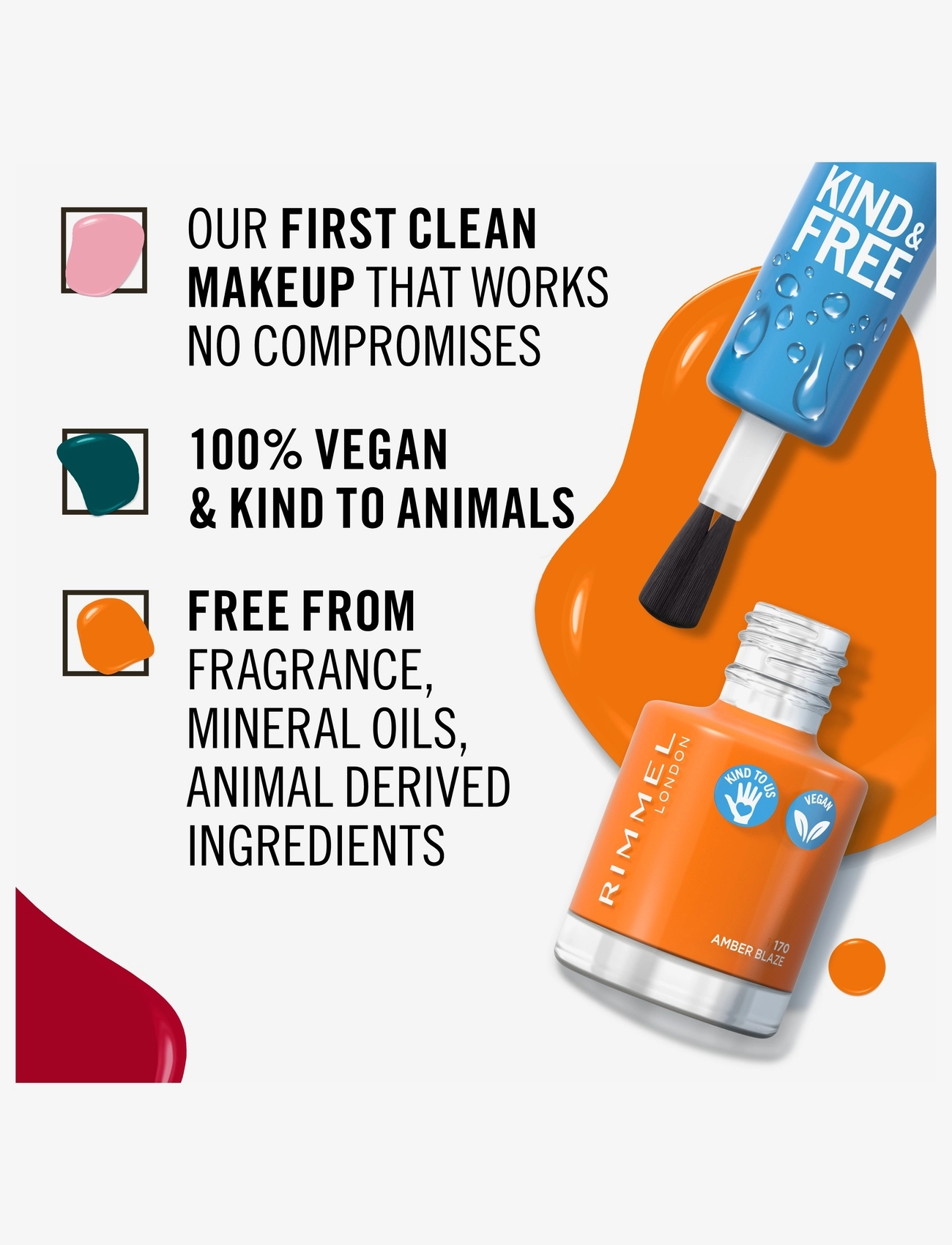 Rimmel - Kind & Free clean nail 170 Amber blaze - festtøj til outletpriser - 170 amber blaze - 3