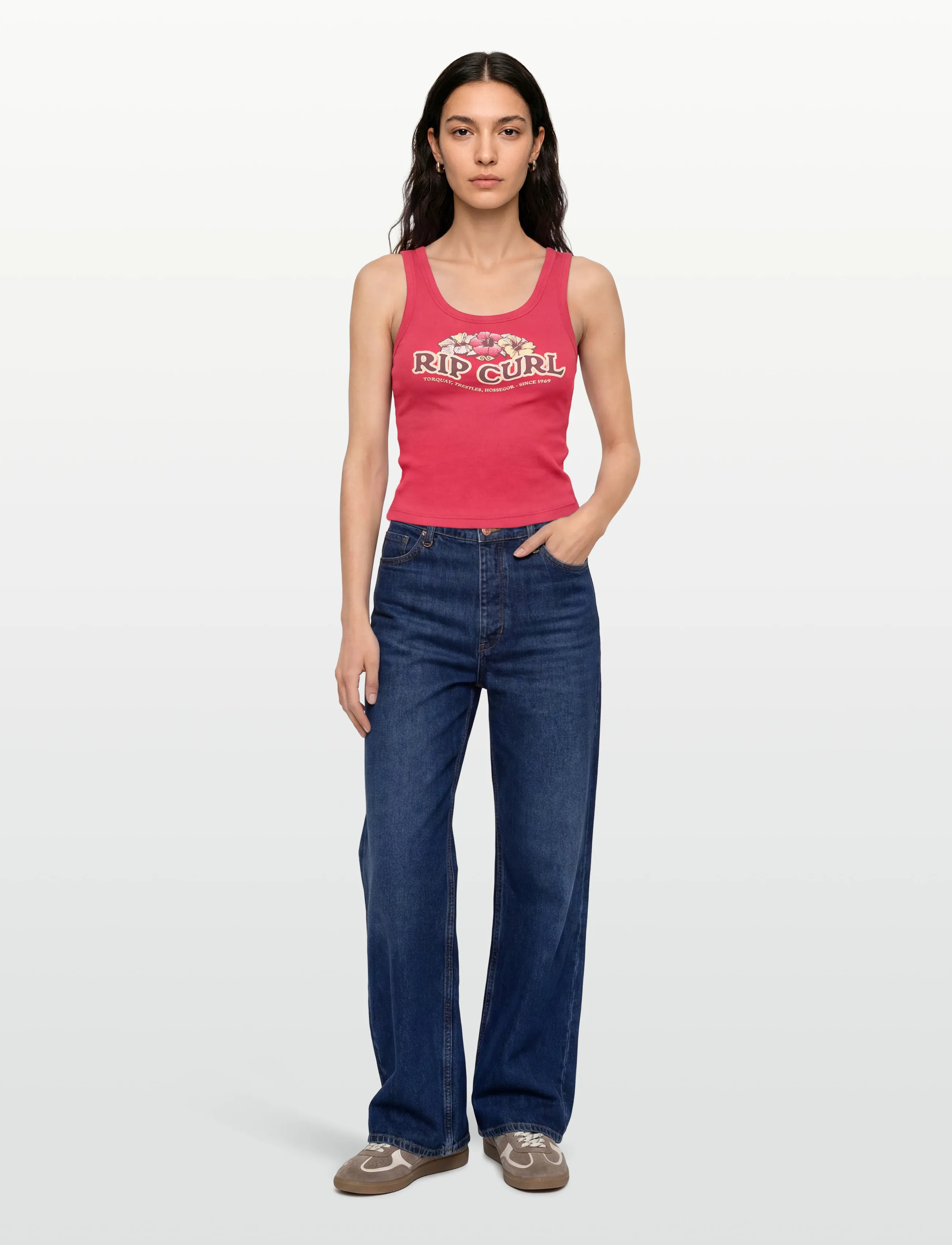 Rip Curl Bells Tank, Kvinder, Grafisk Ribbet Tanktop, Rød, Str: S