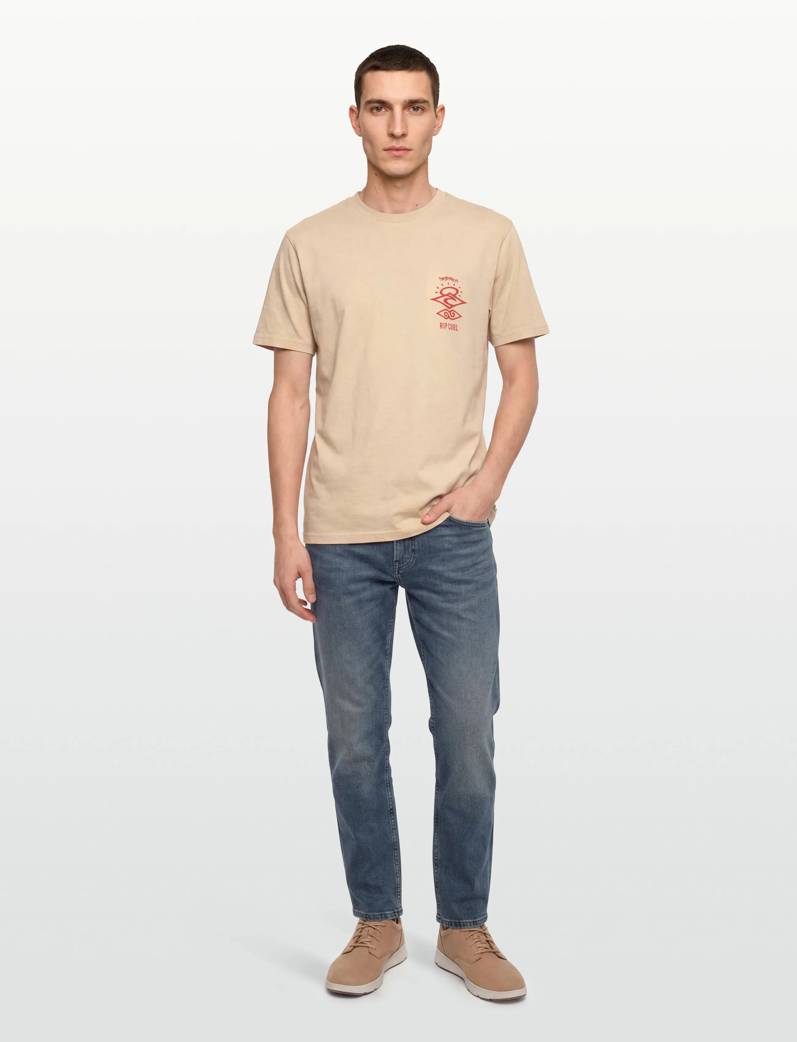 Rip Curl Search Icon Tee, Mænd, Grafisk T-Shirt, Beige, Str: XXL