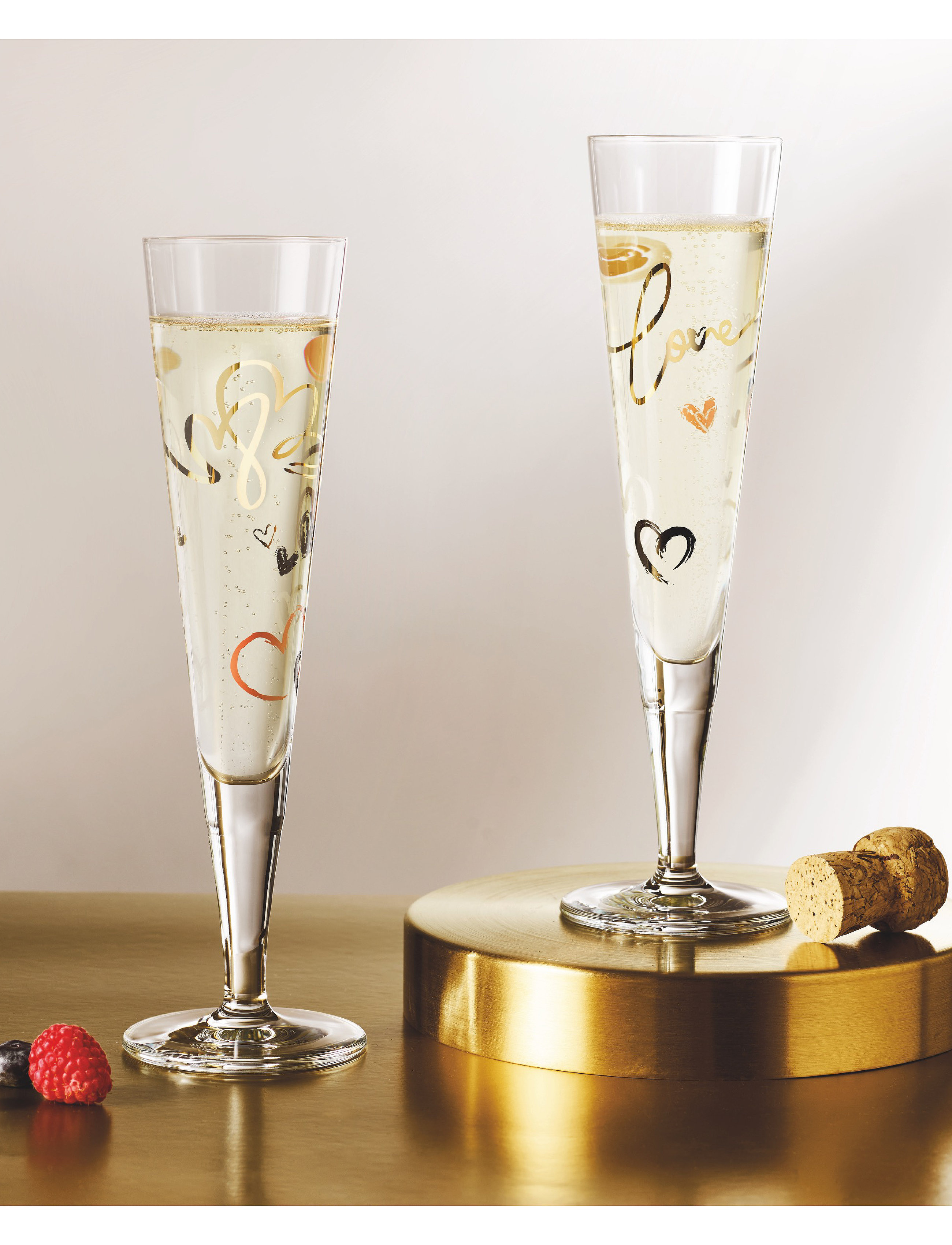 Ritzenhoff Goldnacht Champagneglas, 2 Stk., Hjerter, 20.5 CL, Nude, Glas > Champagneglas, Unisex