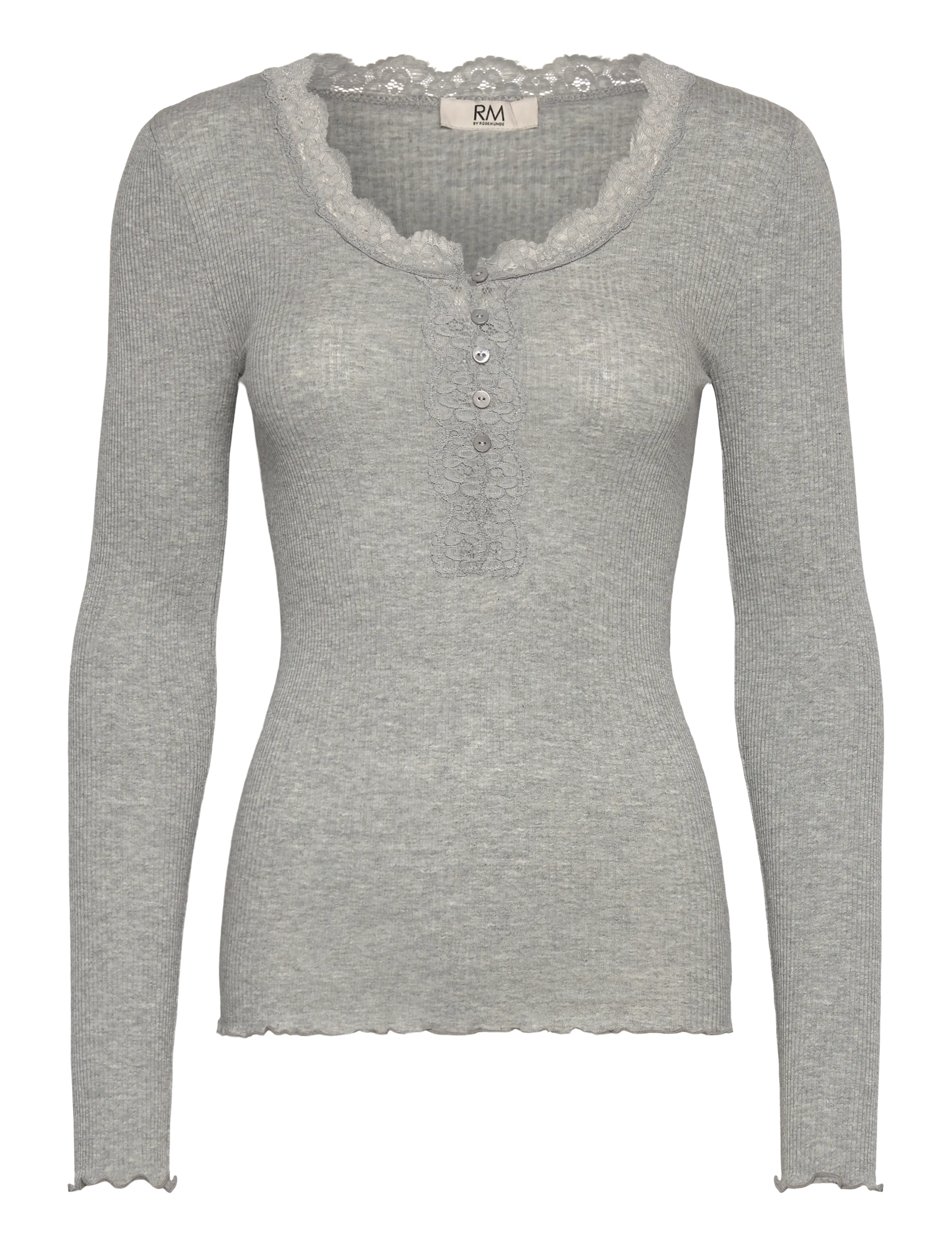 RM By Rosemunde RMWBalta LS Regular Placket T-shirt - T-shirts & Tops - LIGHT GREY MELANGE / grey