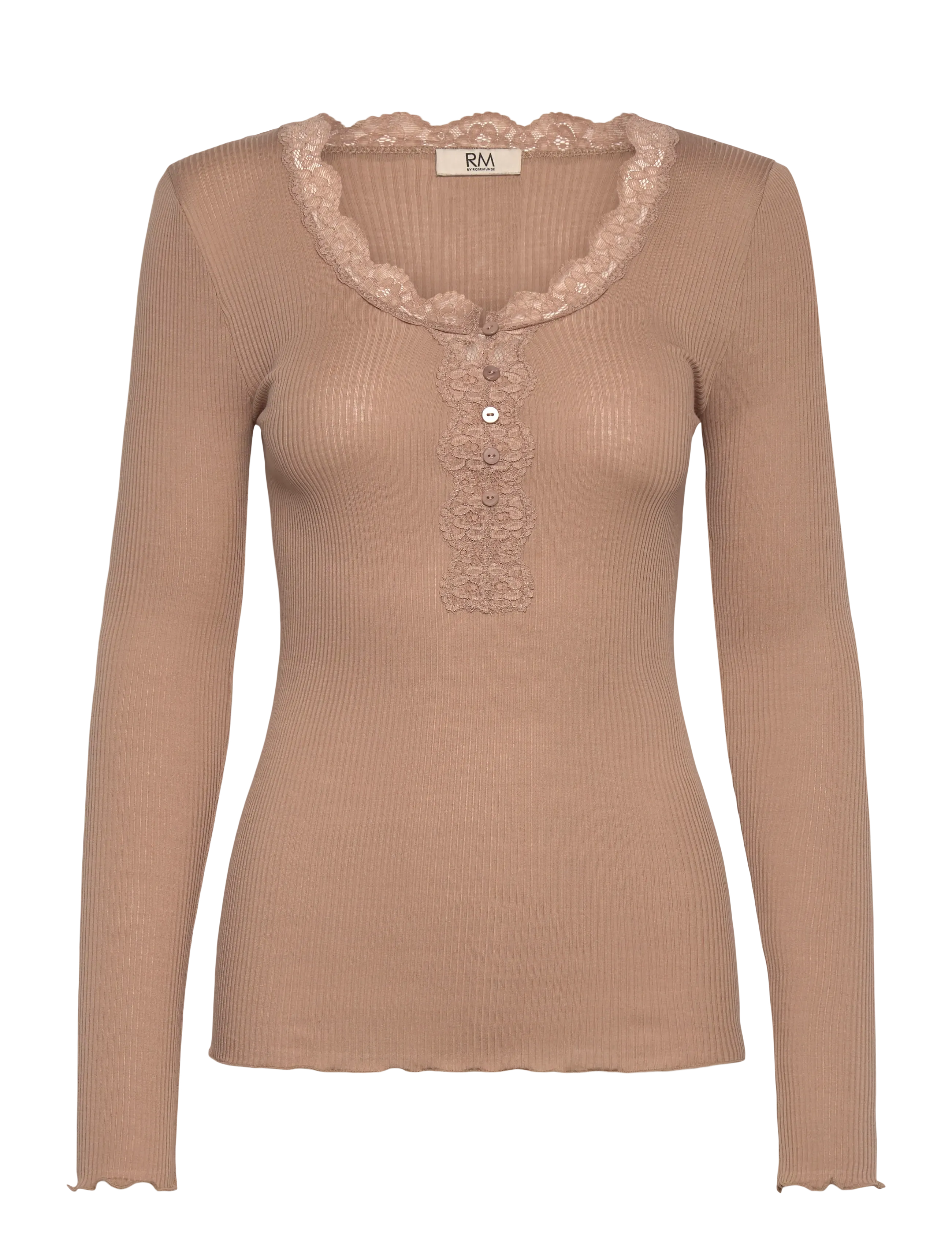RM By Rosemunde RMWBalta LS Regular Placket T-shirt - T-shirts & Tops - SILVER MINK / beige