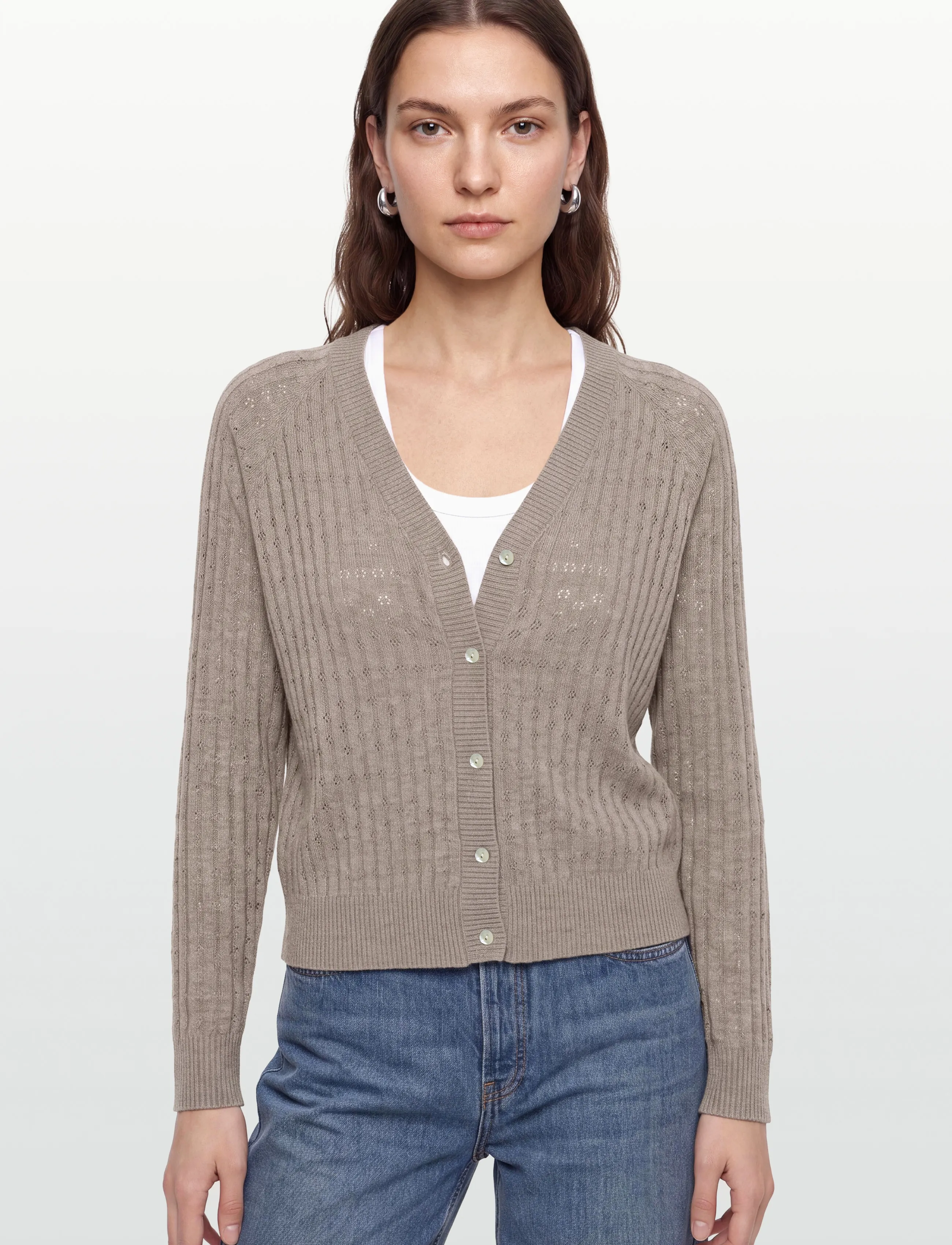 RM By Rosemunde - RMWSofia Pointelle LS Cardigan - cardigans - light brown melange - 3