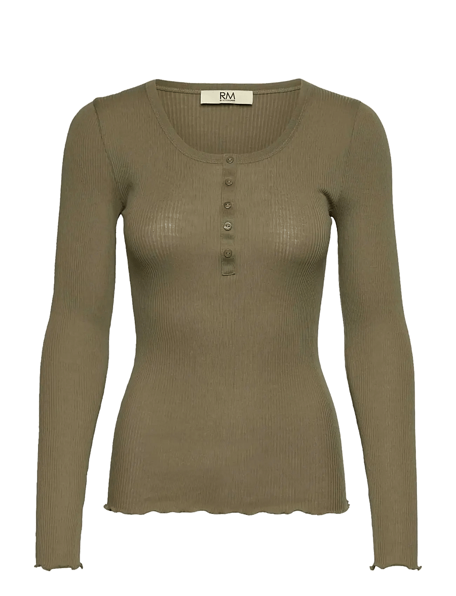RM By Rosemunde - RMWBalta Modal LS Placket T-shirt - långärmade toppar - dusky green - 0