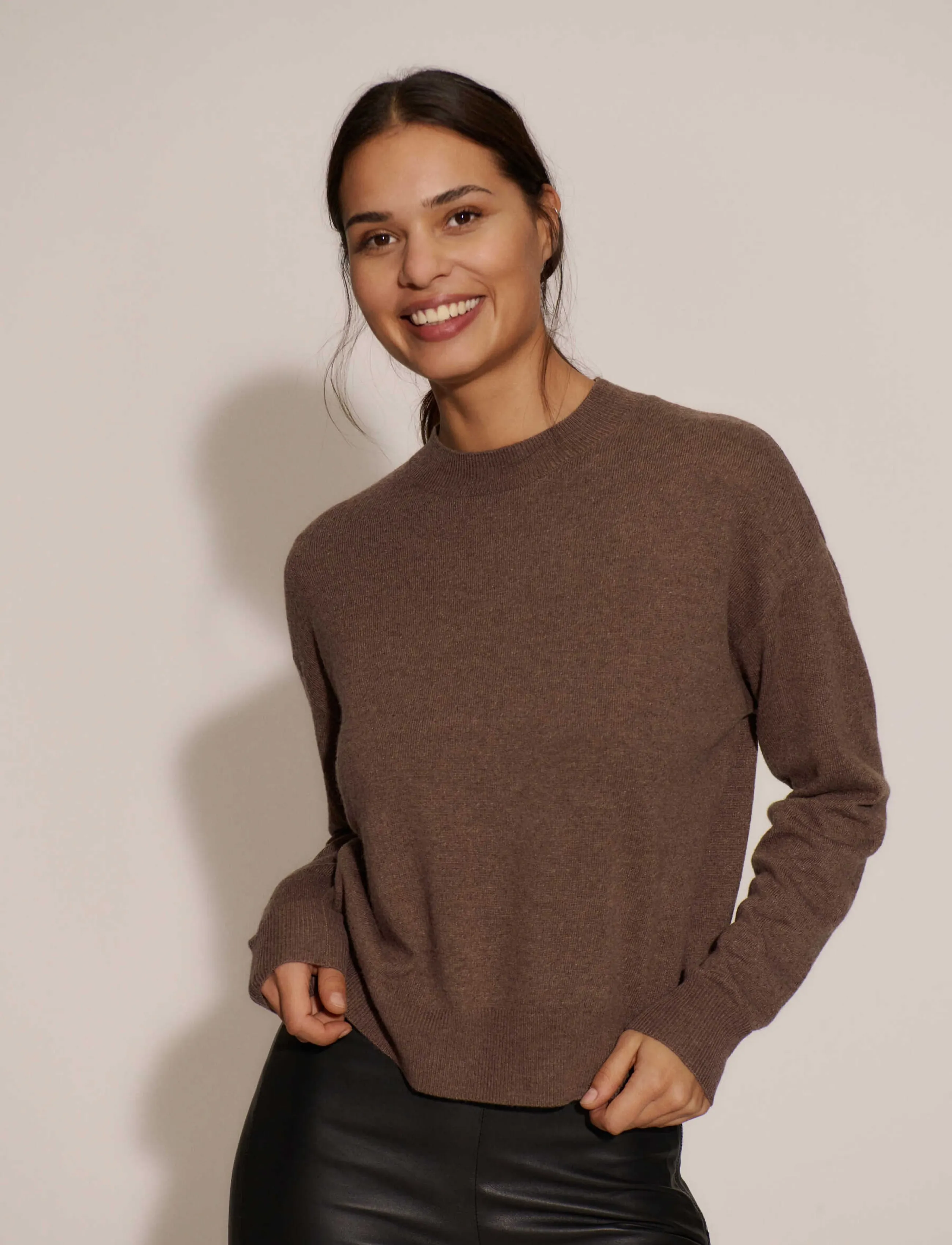 RM By Rosemunde - RMWSofia Dot Wool LS Short O-neck Pullover - höstkläder - new dark brown melange - 0