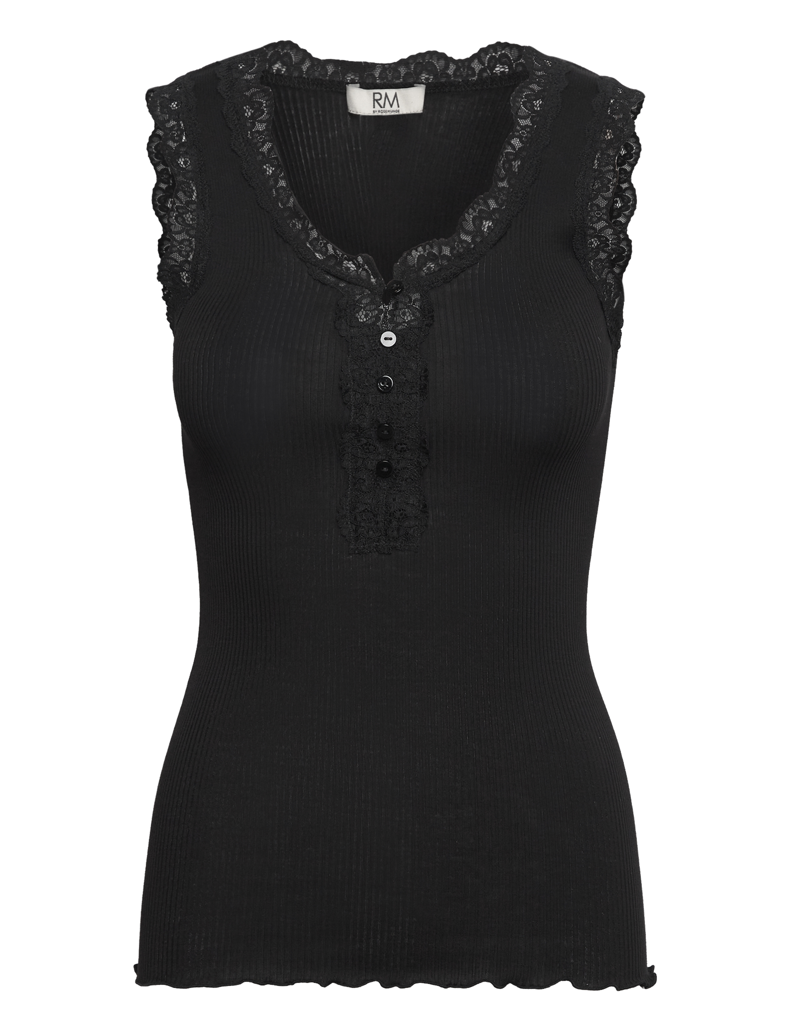 RMWBalta modal SL lace placket top - BLACK
