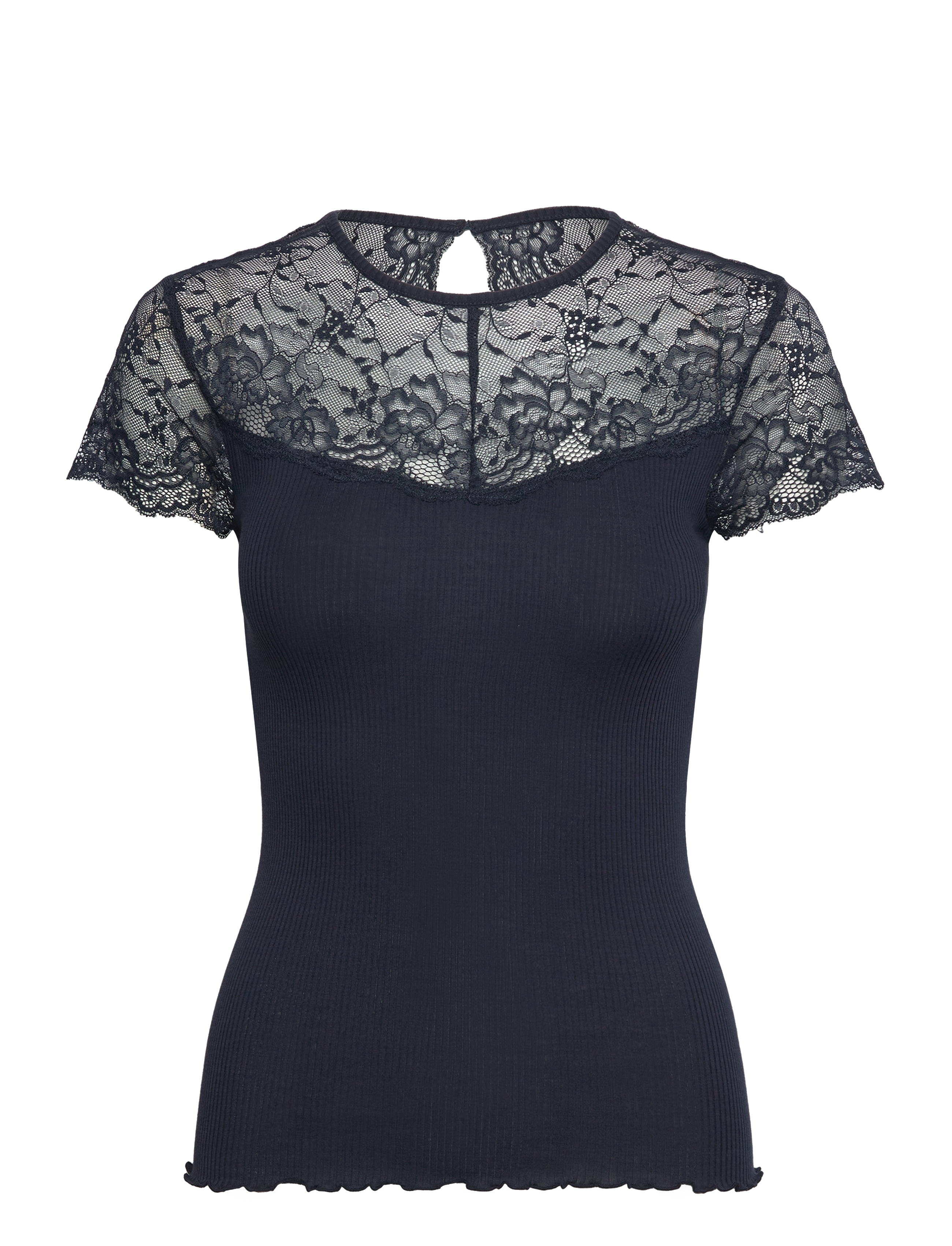 RMWBea lace heartshape SS top - NAVY