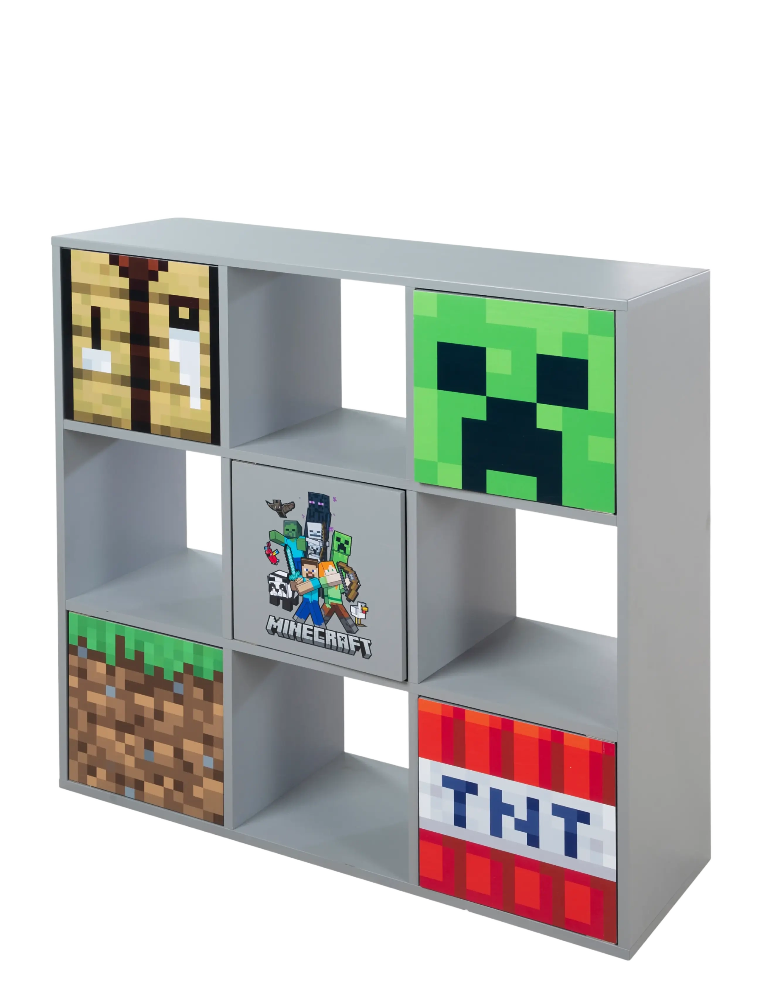 Minecraft Shelf Unit With 4 Compartments And 5 Doors, Push-Open, Hylde, Grå, Str: ONE SIZE