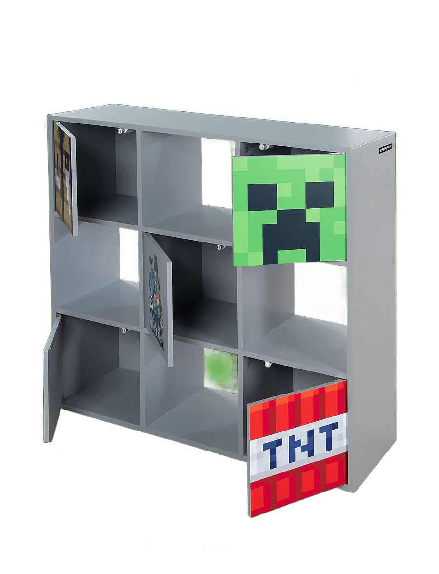 Minecraft - Shelf unit with 4 compartments and 5 doors, push-open - opbevaringsmøbler - multicolor - 4