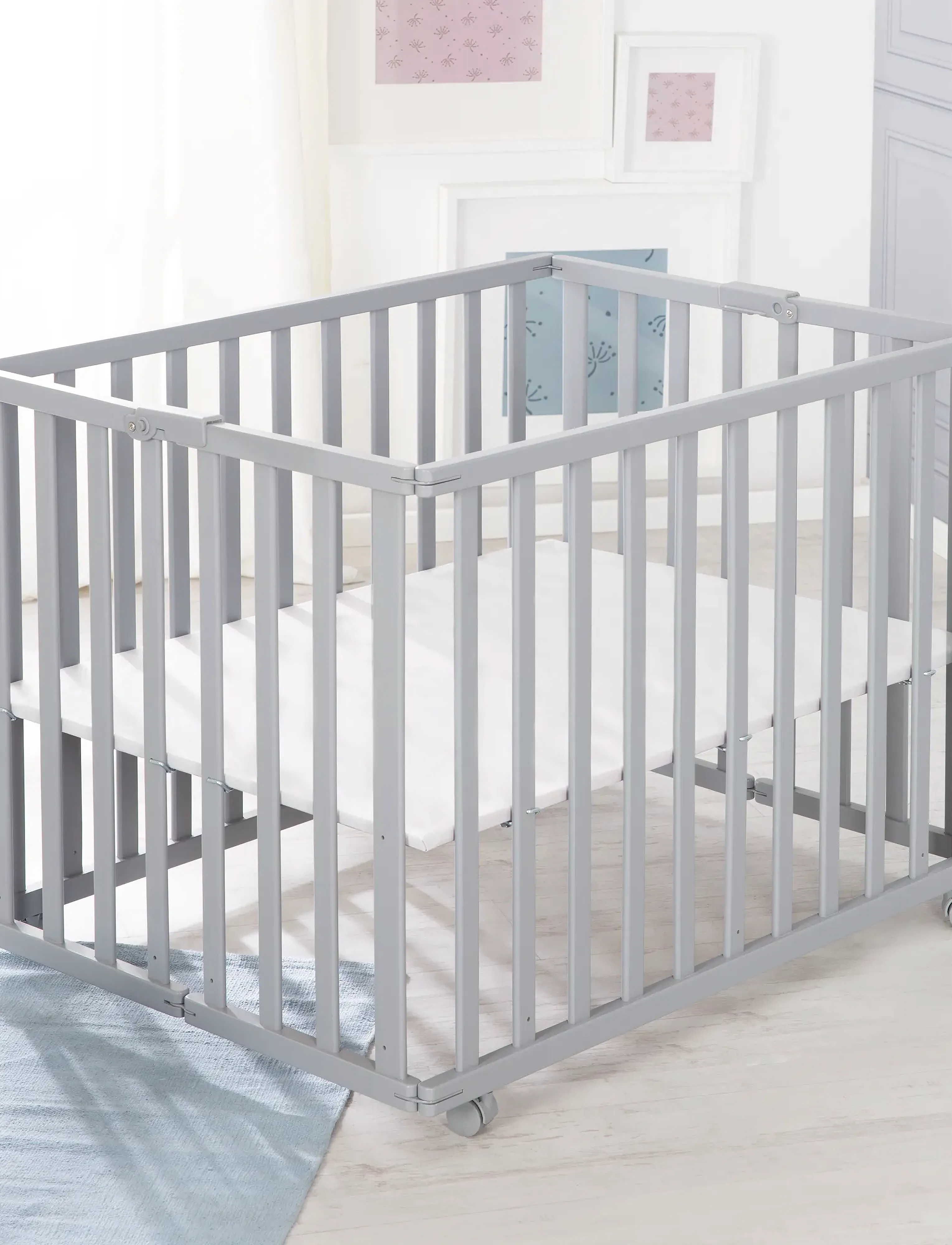 ROBA Wooden Foldable Playpen, 74X100 cm, Baby Beds & Accessories, Weiß - Cribs, Kinder