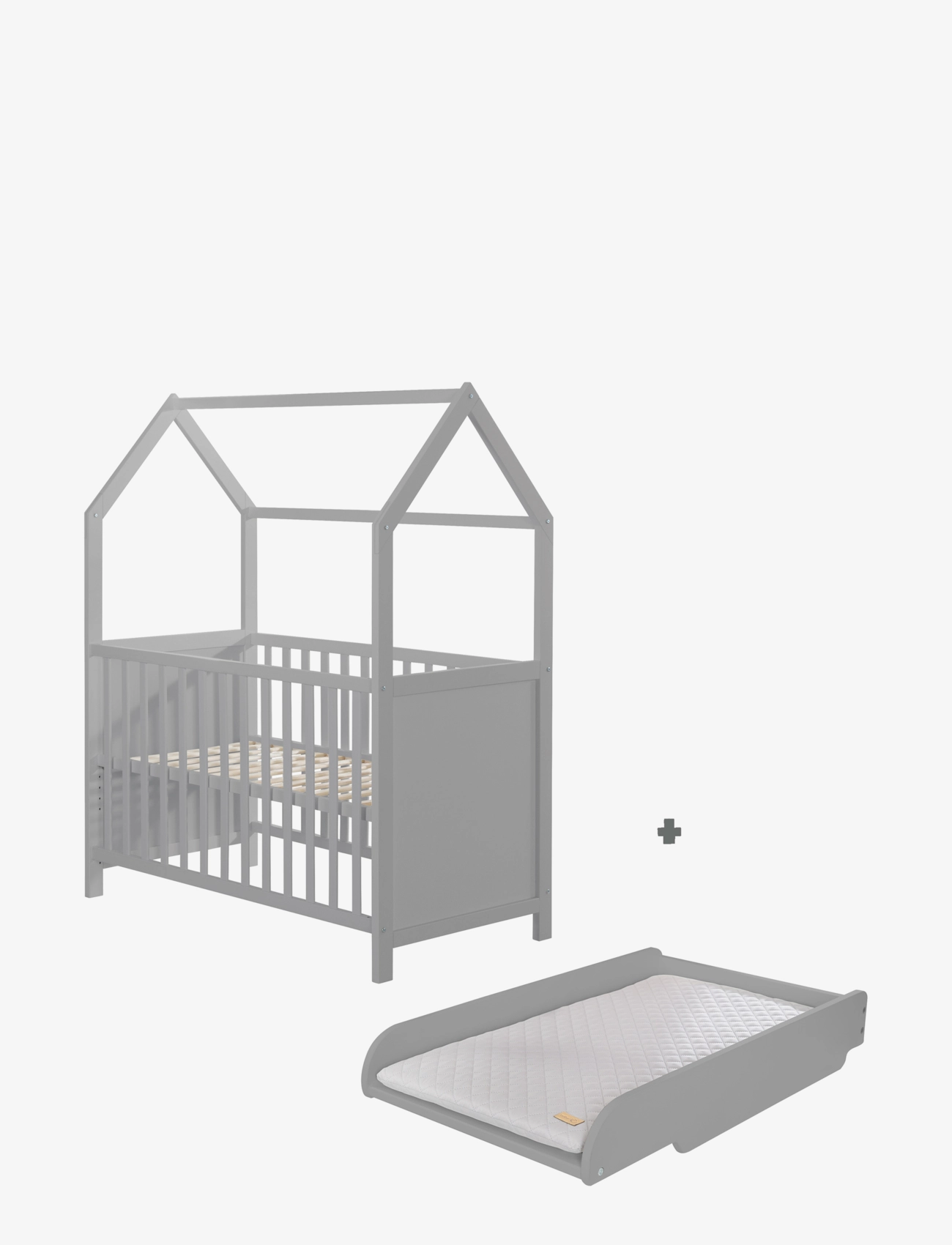 ROBA House Bed 60 X 120cm + Changing Top, 60X 120 cm, Grey, Møbler > Børnesenge Og Tilbehør, Børn