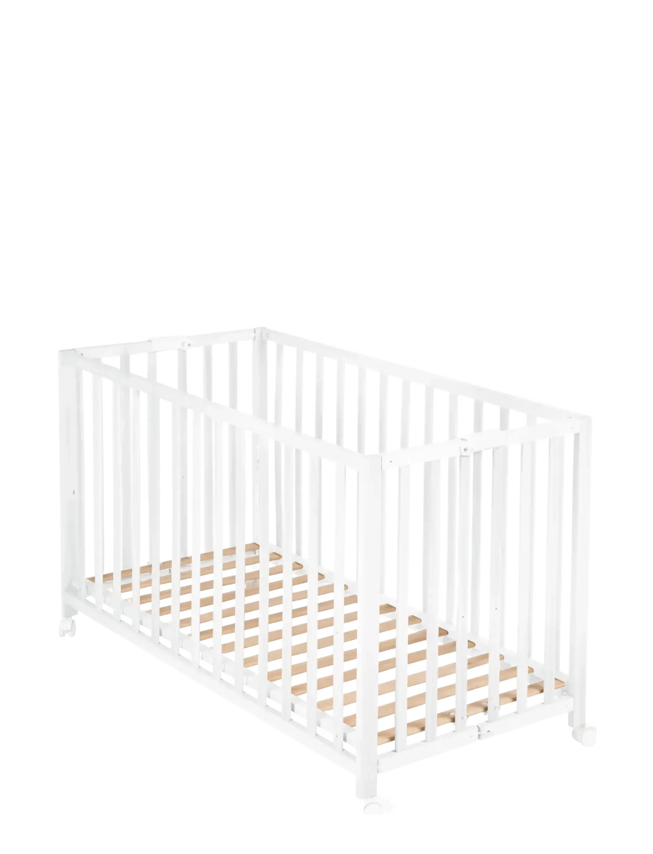 ROBA Wooden Foldable Cot 60 X 120 Cm, Børn, Sammenklappelig Tremmeseng, Hvid, Str: 77X 123X 13CM
