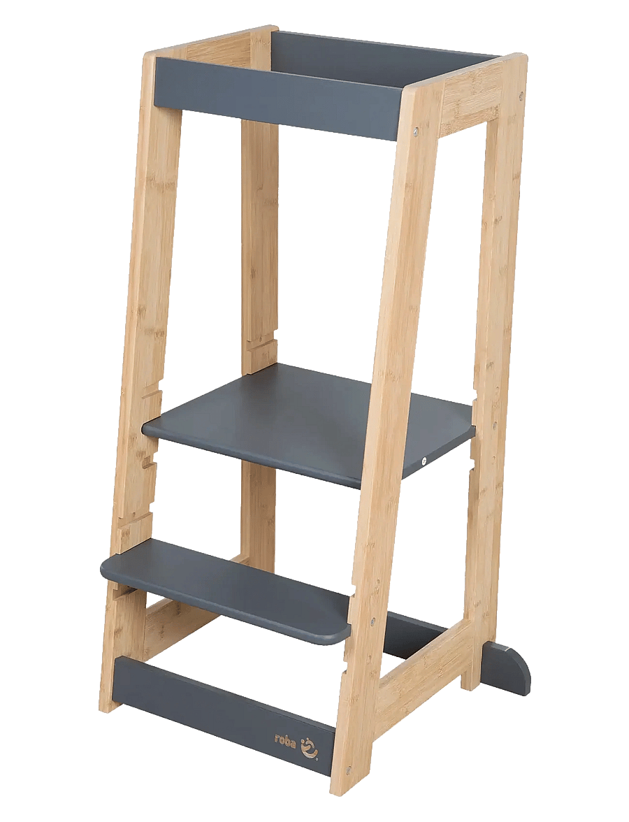 ROBA - Learning Tower Made of Wood - lernturm - anthracite-bamboo - 1