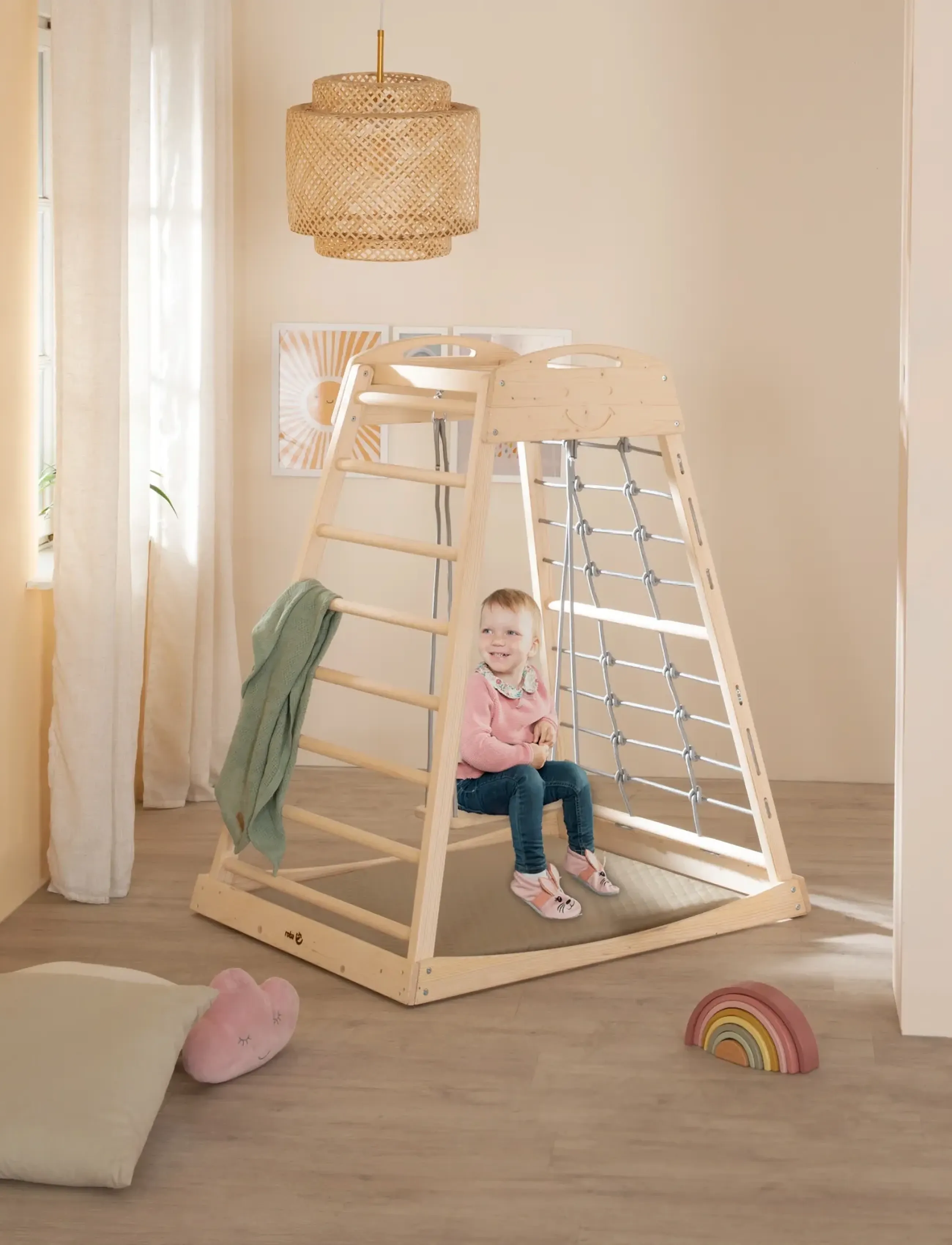 ROBA Montessori Indoor Play Tower, 127.5X 83X 110.5 cm, Beige, Furniture > Motor Skills Furniture, Børn