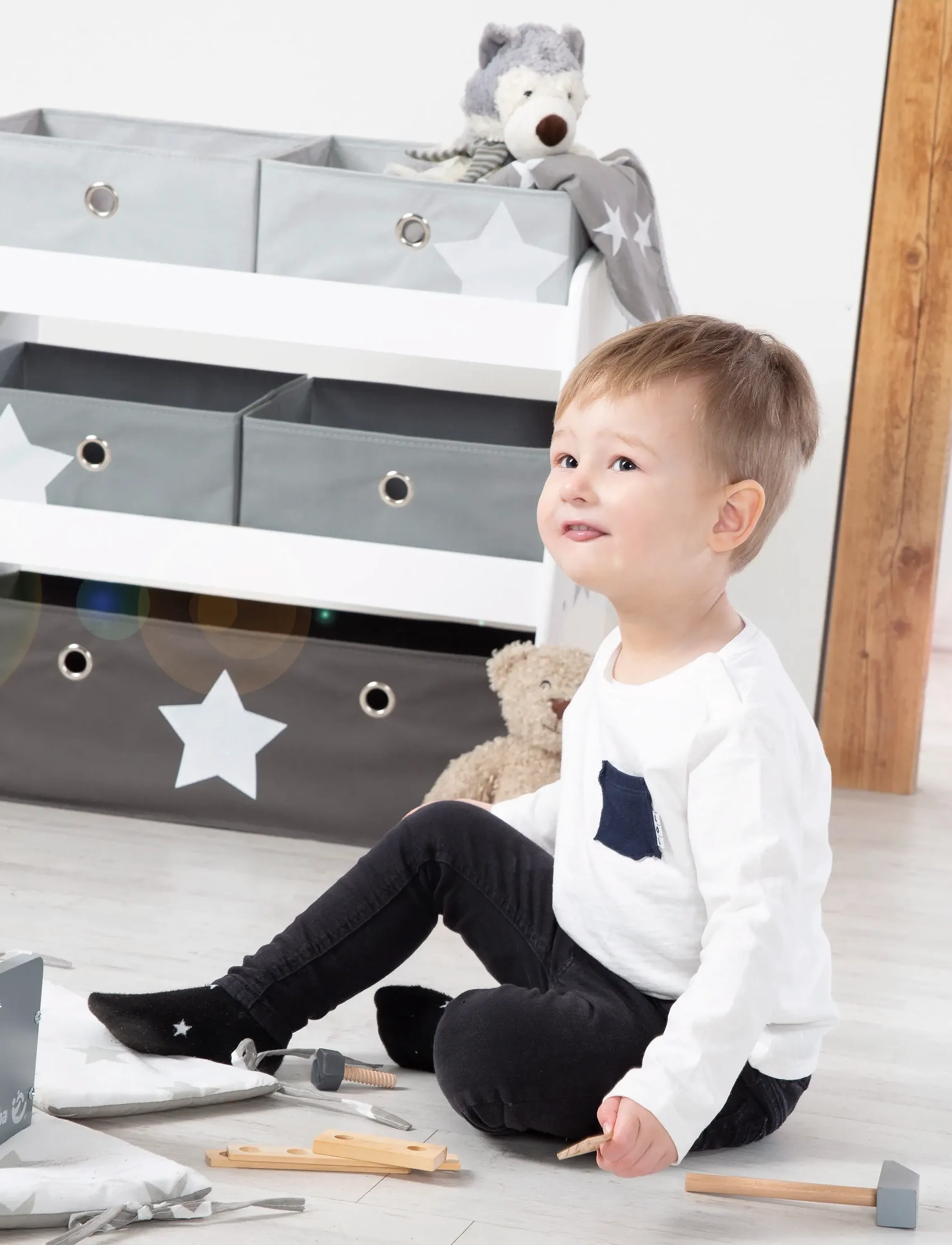 ROBA Wooden Toy Shelf 'Stars', 60X 63.5X 30 cm, Furniture, Grau - Shelves, Kinder