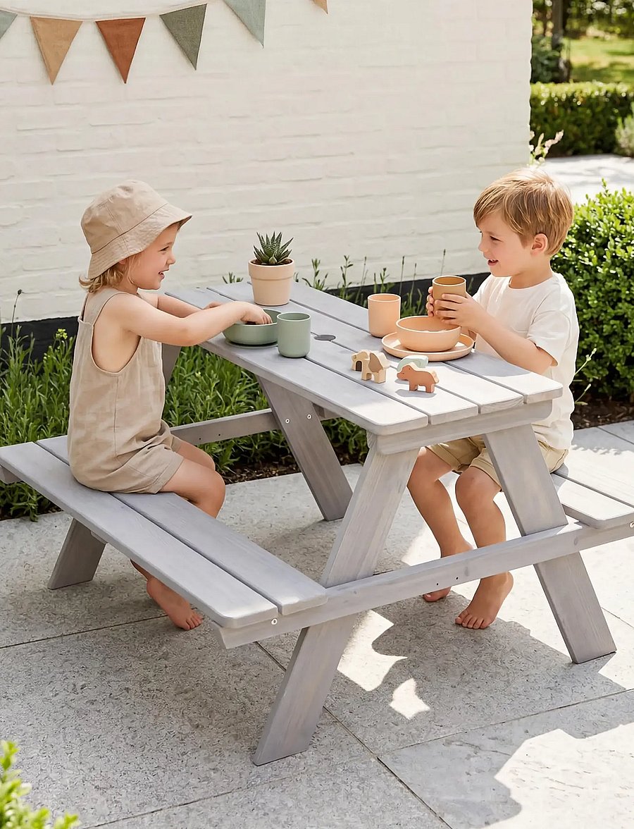ROBA - Outdoor+ 'PICKNICK for 4' children's picnic bench and table. - utemøbler - gray - 0