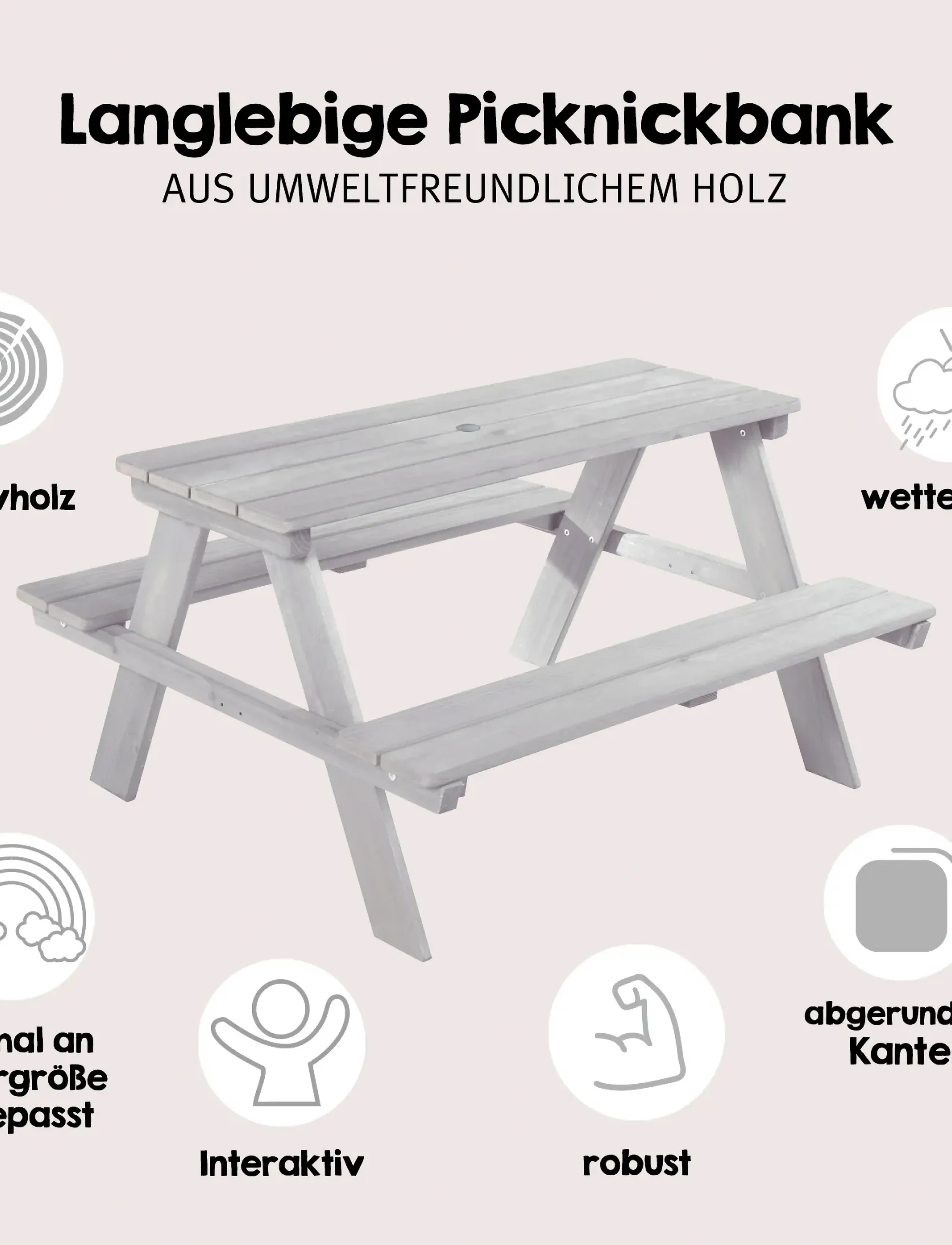 ROBA - Outdoor+ 'PICKNICK for 4' children's picnic bench and table. - utemøbler - gray - 3