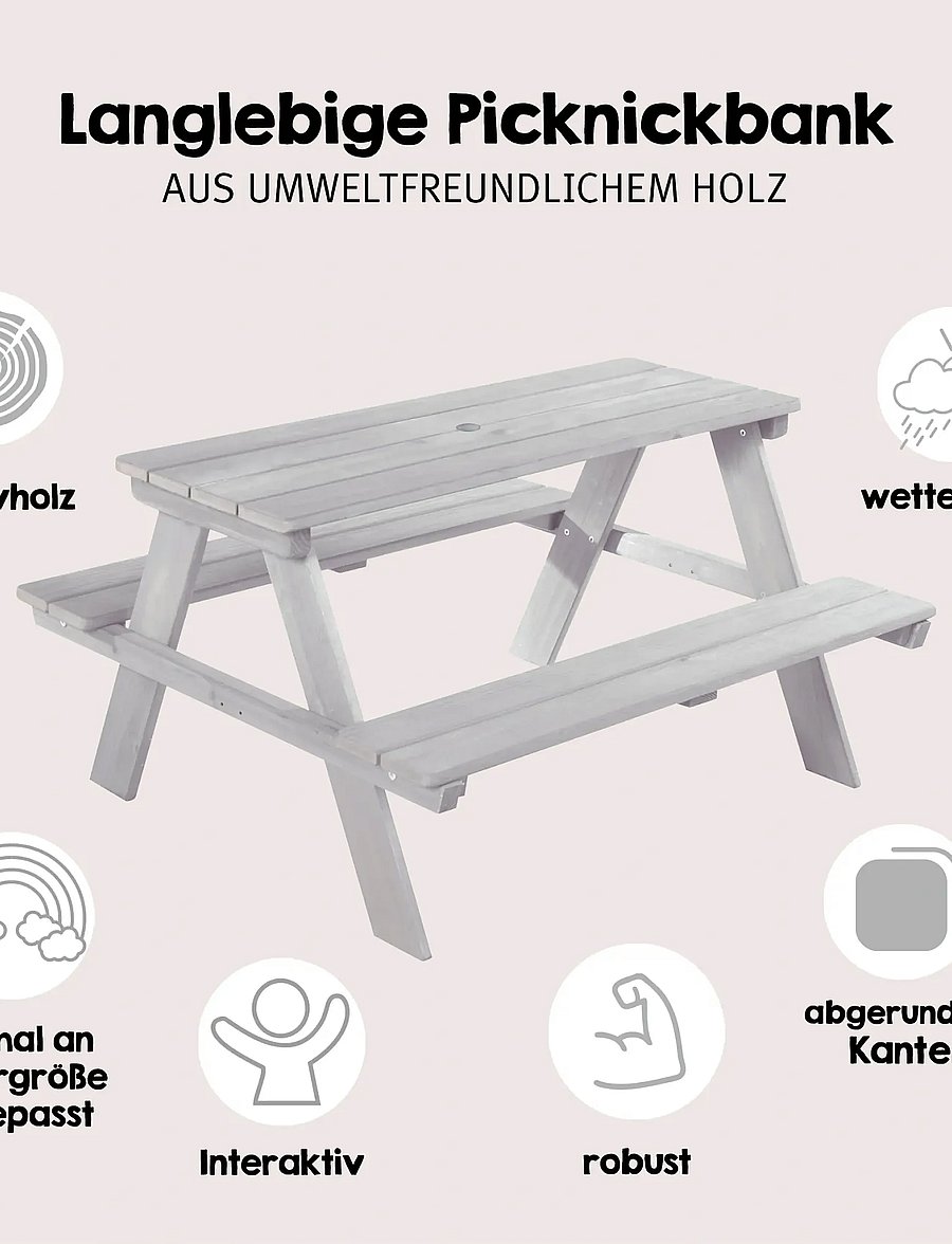 ROBA - Outdoor+ 'PICKNICK for 4' children's picnic bench and table. - utemøbler - gray - 3