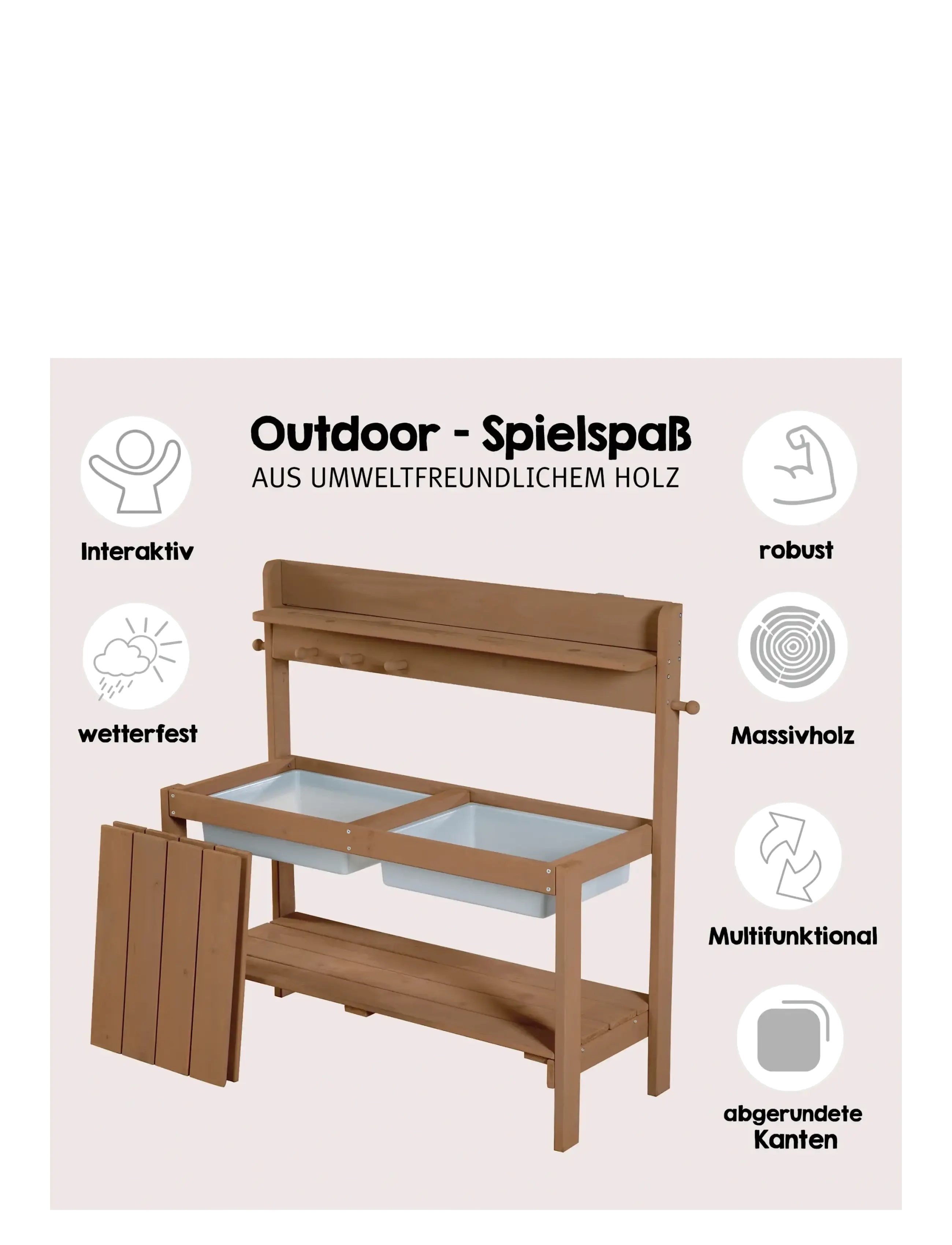 ROBA - Outdoor FUN mud kitchen with 2 plastic play tubs - teak - 2