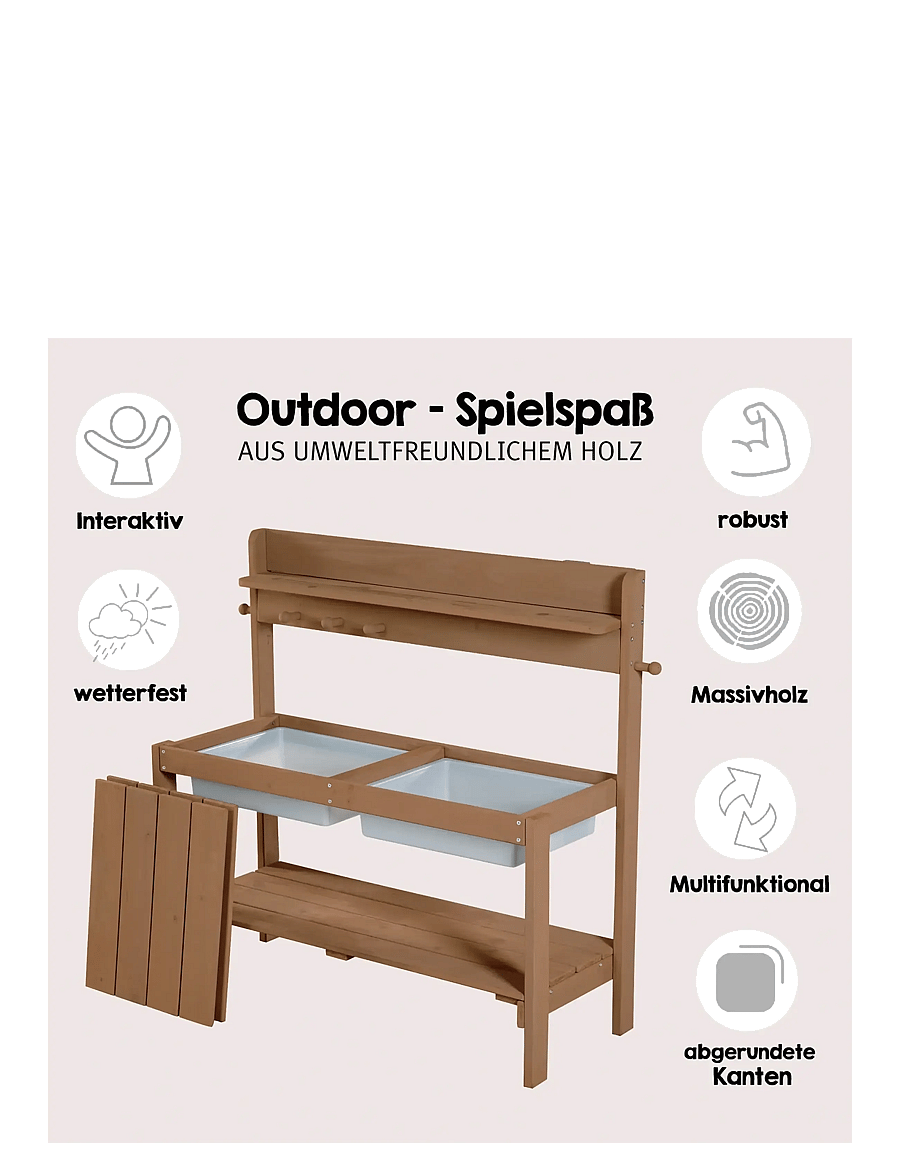 ROBA - Outdoor FUN mud kitchen with 2 plastic play tubs - teak - 2