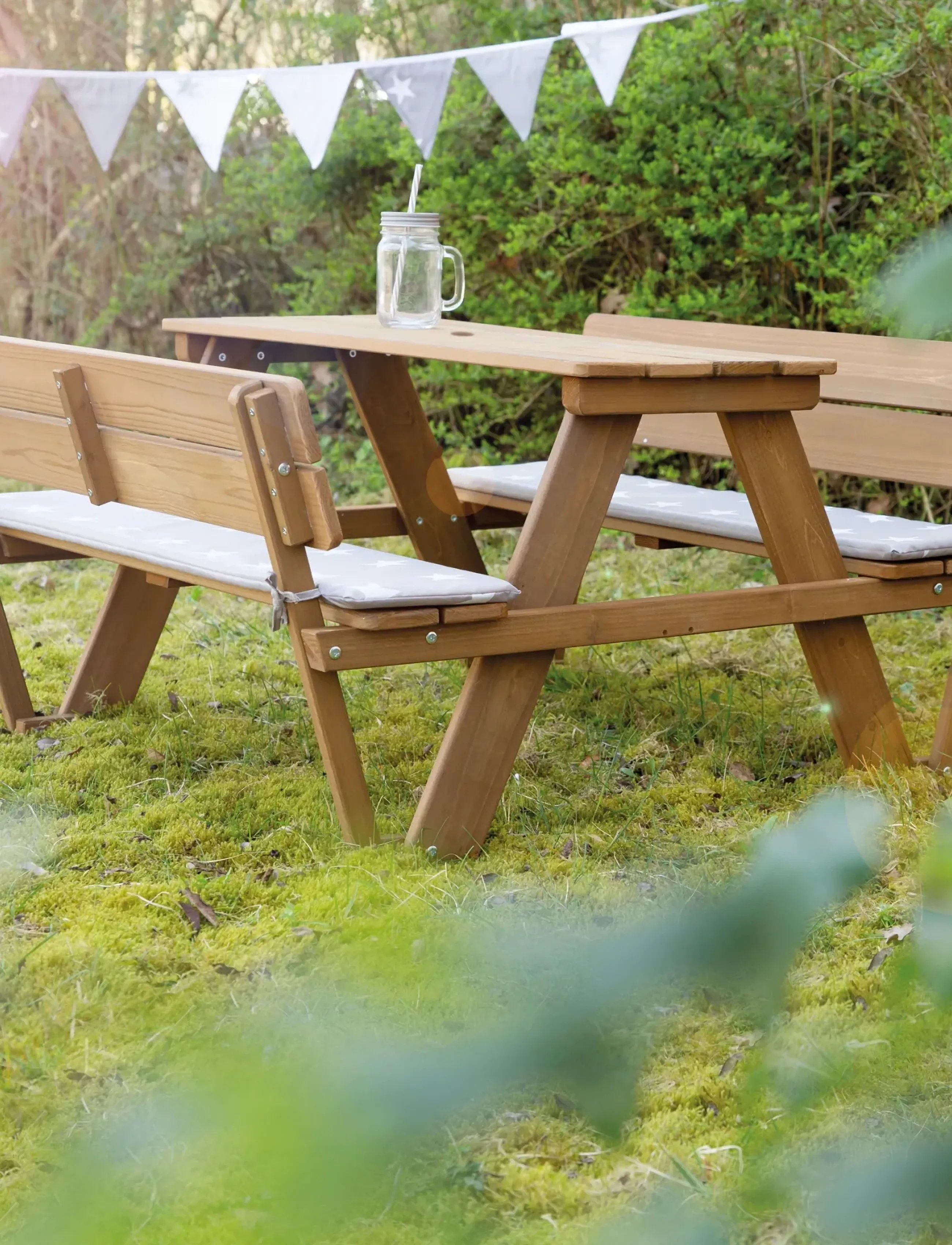 ROBA Outdoor+ 'Picknick For 4' Children's Backrested Picnic Bench And Table, 107X89X50.5 cm, Furniture, Braun - Outdoor Kinder