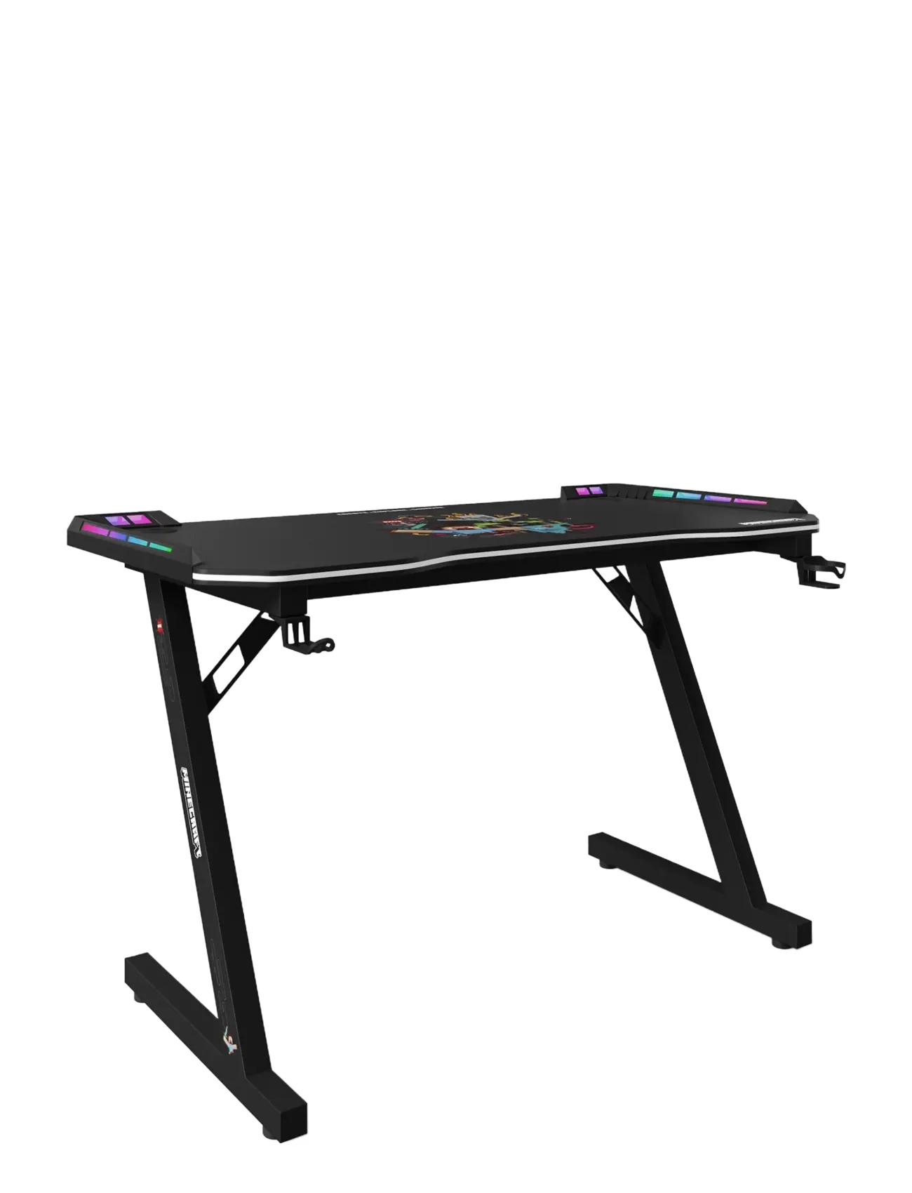 Minecraft Gaming desk with LED lighting, cup and headphone holders, and a metal Z-shaped base - Gamingmøbler - MULTICOLOR / black