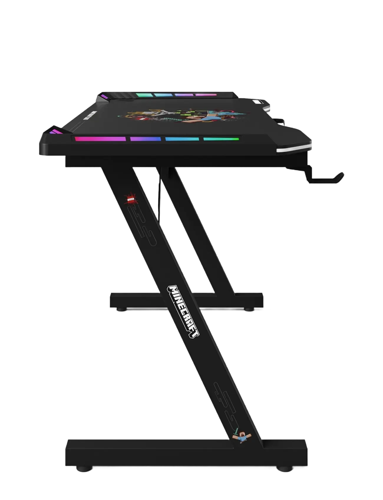 Minecraft - Gaming desk with LED lighting, cup and headphone holders, and a metal Z-shaped base - gamingmøbler - multicolor - 1