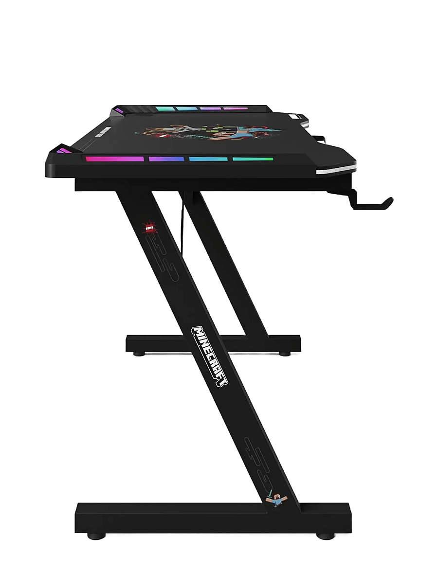 Minecraft - Gaming desk with LED lighting, cup and headphone holders, and a metal Z-shaped base - gamingmøbler - multicolor - 1
