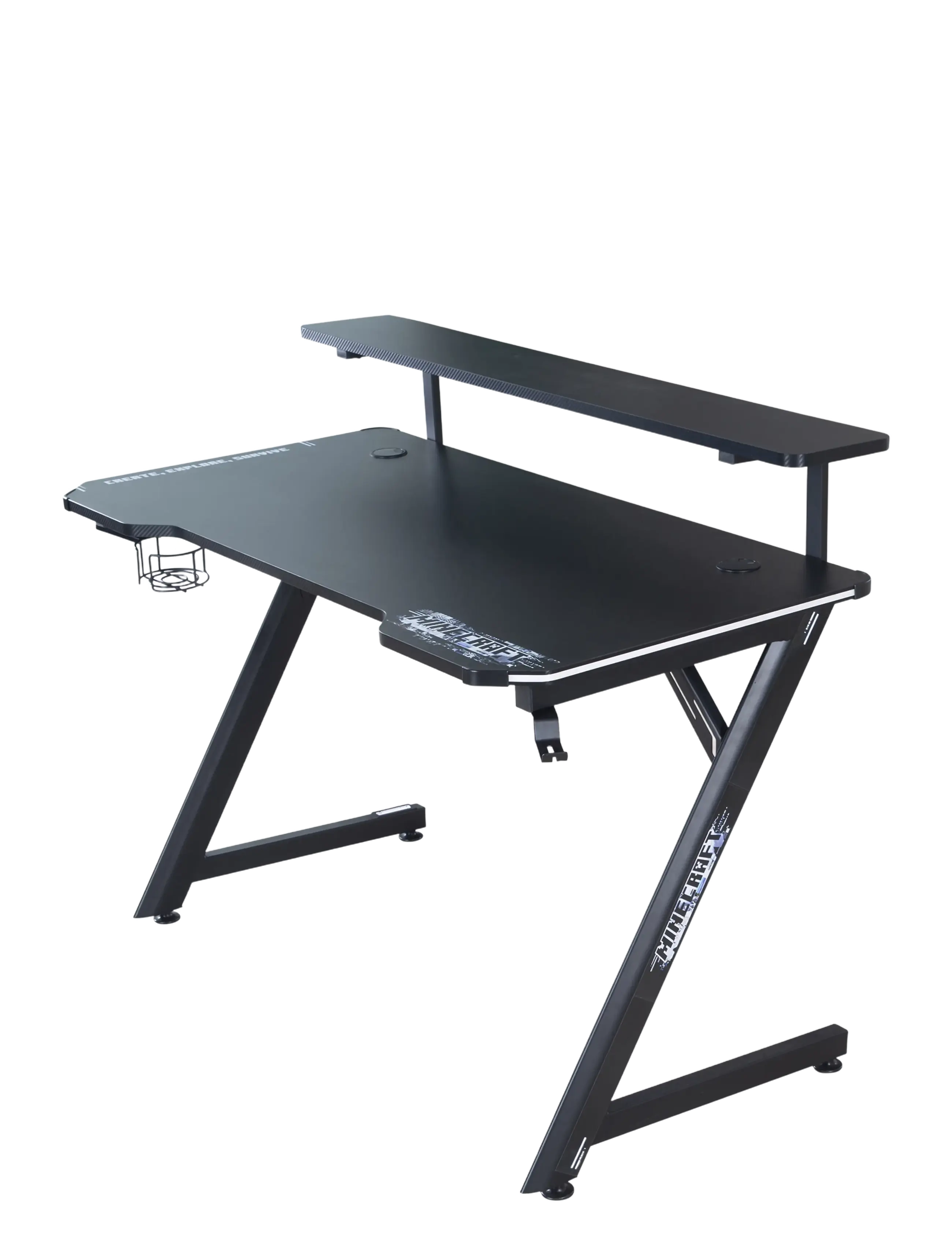 Minecraft Gaming Desk, Monitor Shelf, Cup And Headphone Holder, Z-Shaped Metal Base, Tables, Sort, Str: ONE SIZE