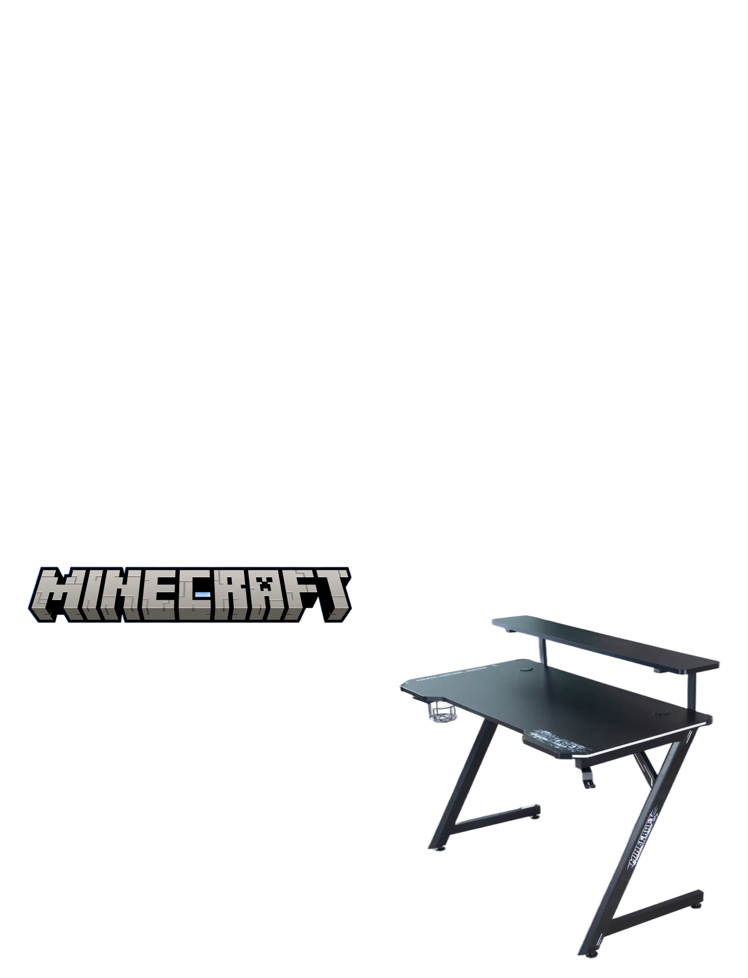 Minecraft - Gaming desk, monitor shelf, cup and headphone holder, Z-shaped metal base - gamingmøbler - multicolor - 5