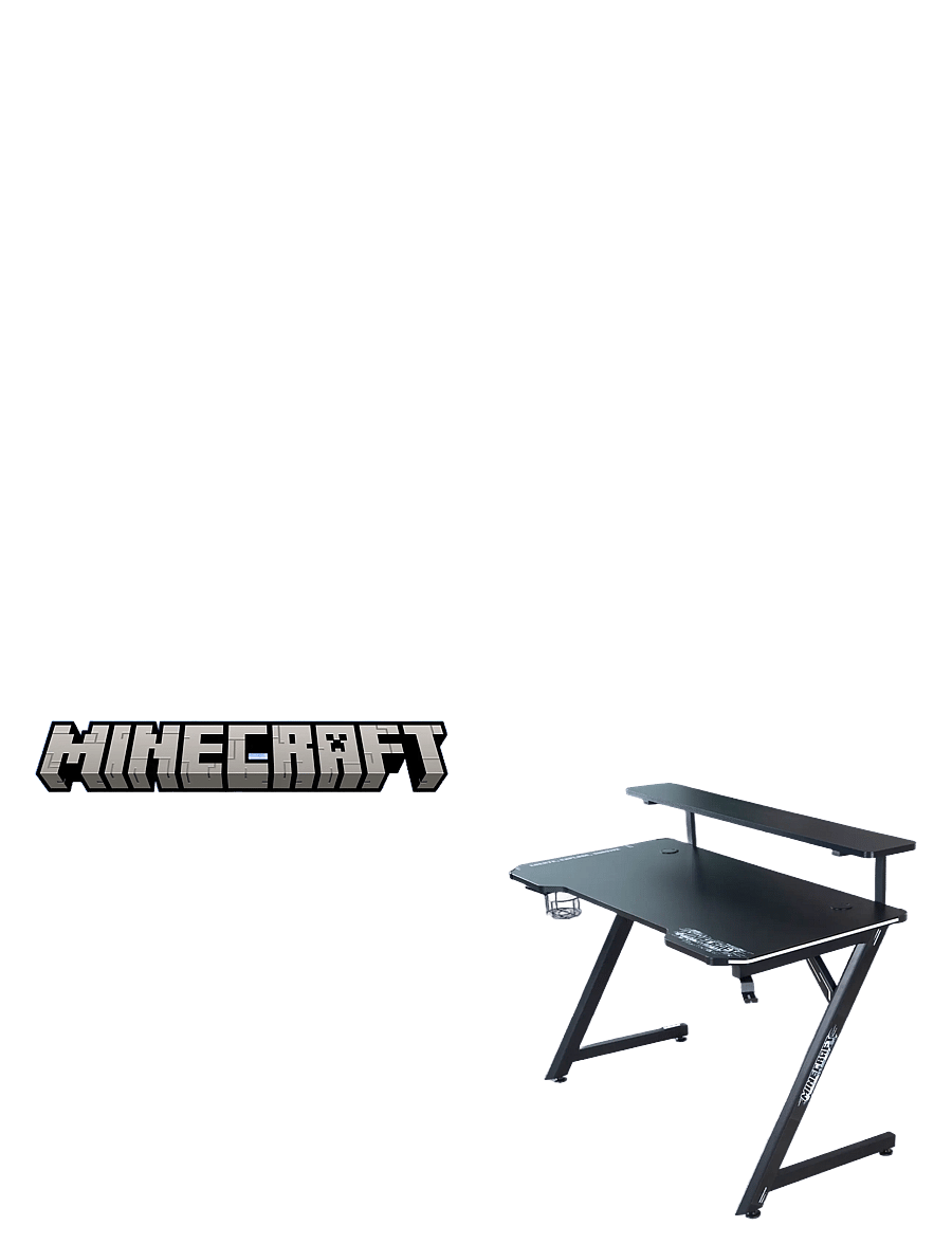 Minecraft - Gaming desk, monitor shelf, cup and headphone holder, Z-shaped metal base - gamingmøbler - multicolor - 5