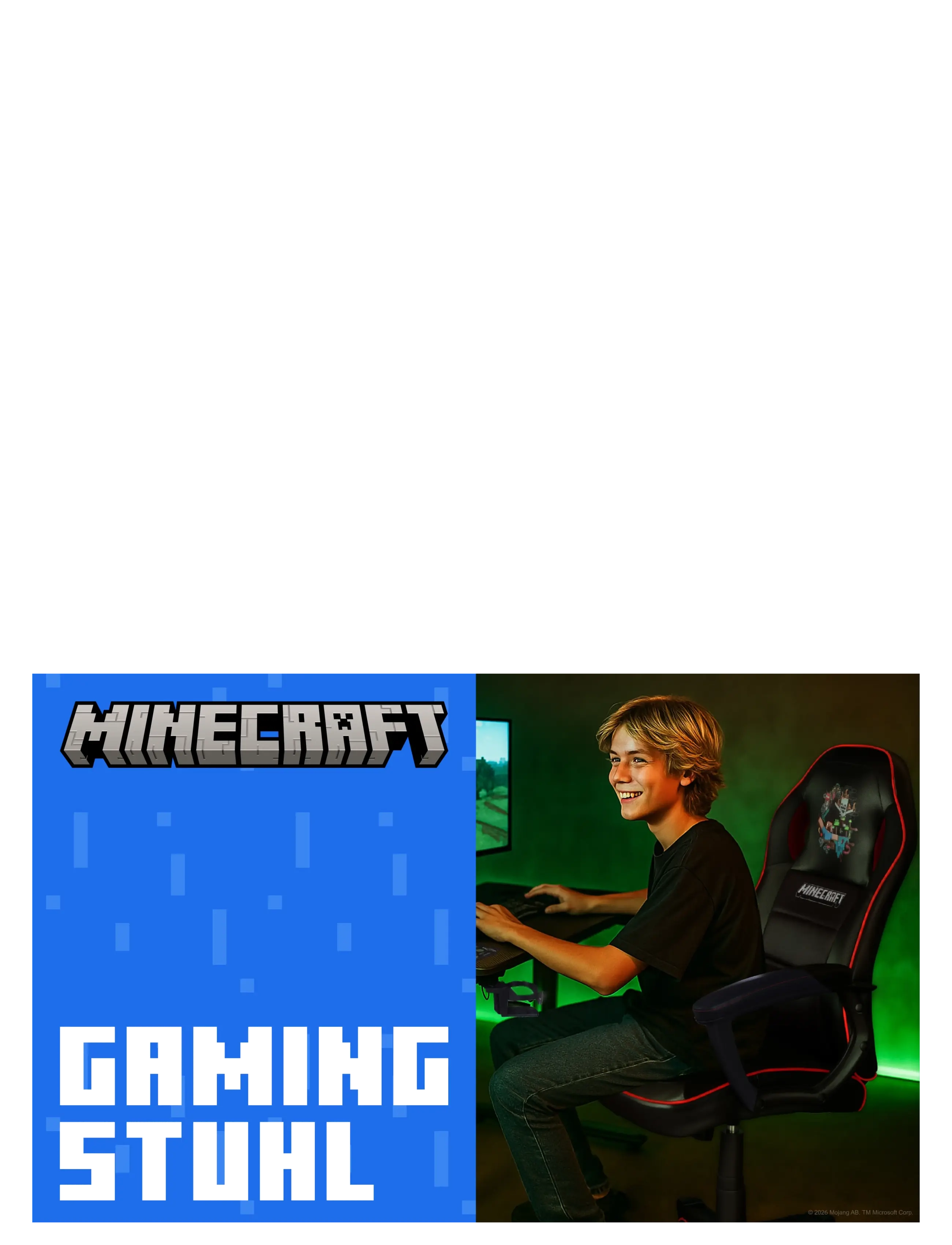 Minecraft - Gaming chair, infinitely height-adjustable, rocking mechanism - gamingmöbler - multicolor - 3