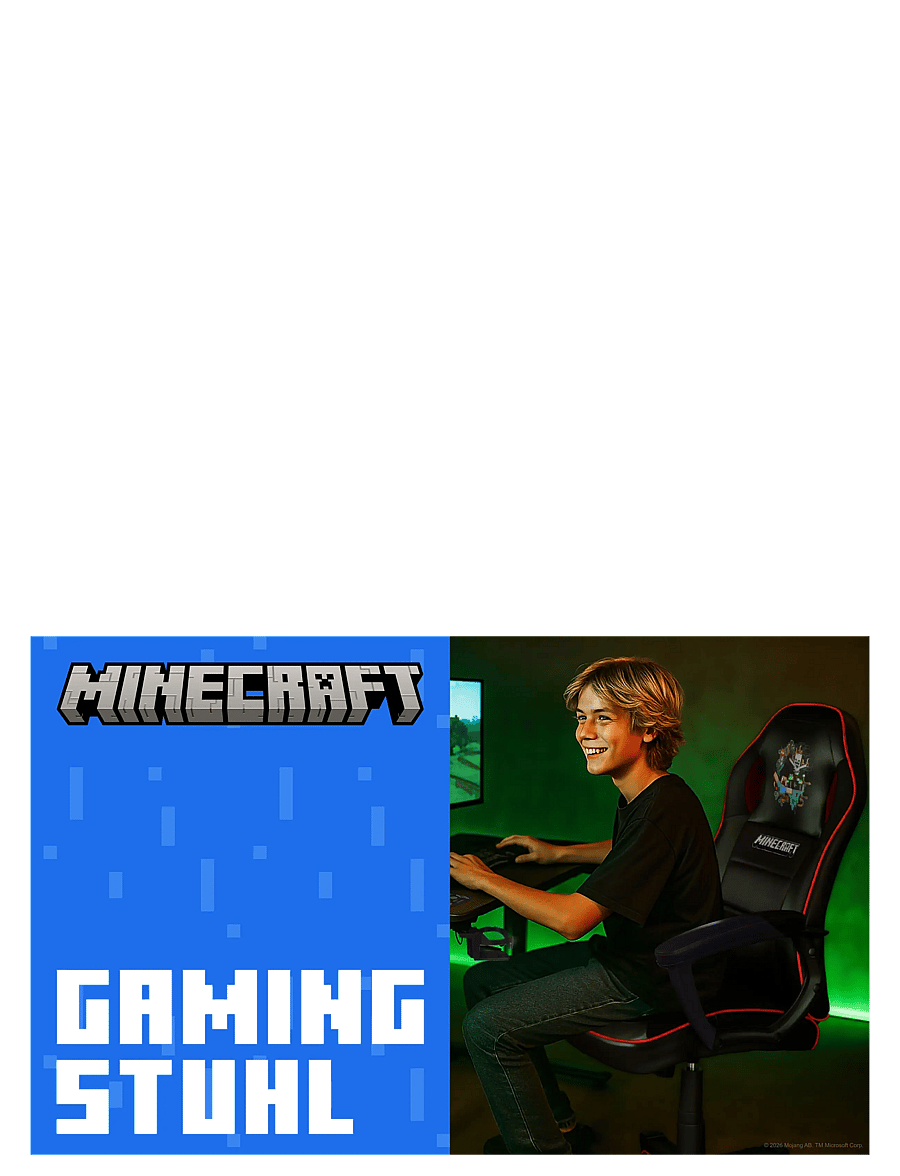 Minecraft - Gaming chair, infinitely height-adjustable, rocking mechanism - gamingmöbler - multicolor - 3
