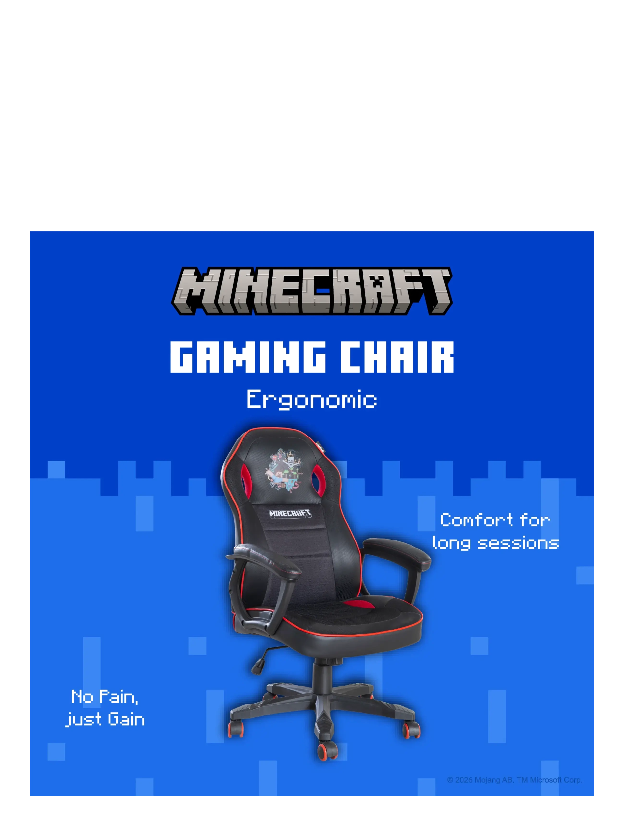 Minecraft - Gaming chair, infinitely height-adjustable, rocking mechanism - gamingmöbler - multicolor - 4