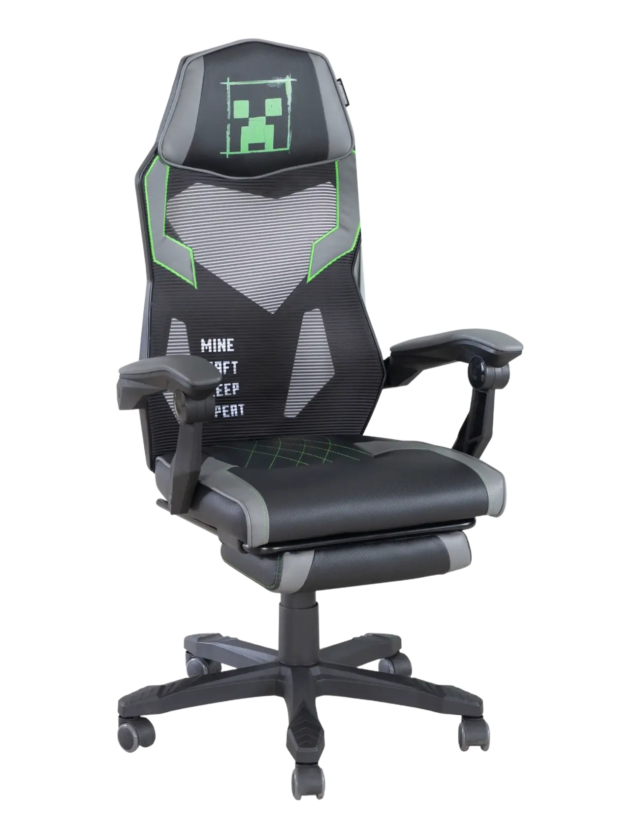 Minecraft Padded gaming chair, infinitely height-adjustable, rocking mechanism, leg rest - Kids home - MULTICOLOR / black