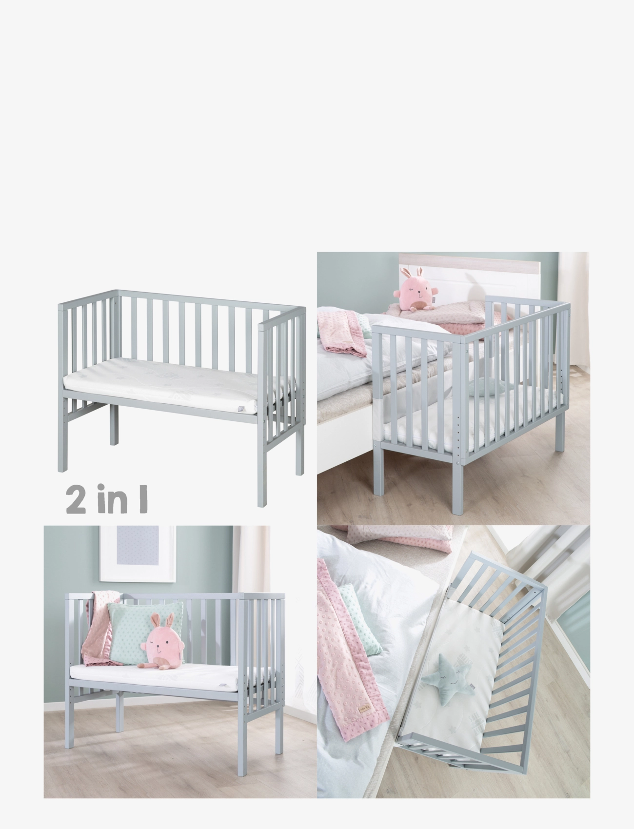 ROBA - Bedside crib 2 in 1 incl. barrier + mattress - bedside cribs - taupe - 1