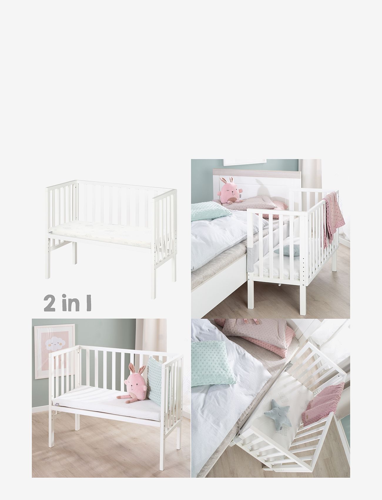 ROBA - Bedside crib 2 in 1 incl. barrier + mattress - bedside cribs - white - 1
