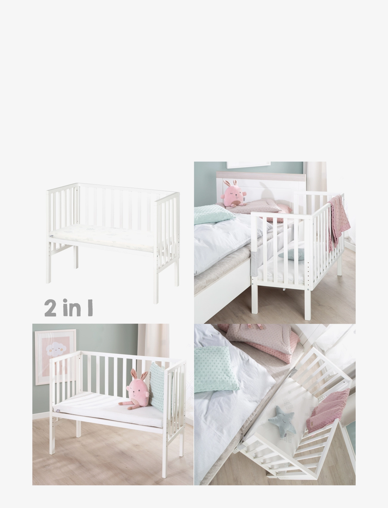 ROBA - Bedside crib 2 in 1 incl. barrier + mattress - bedside cribs - white - 1