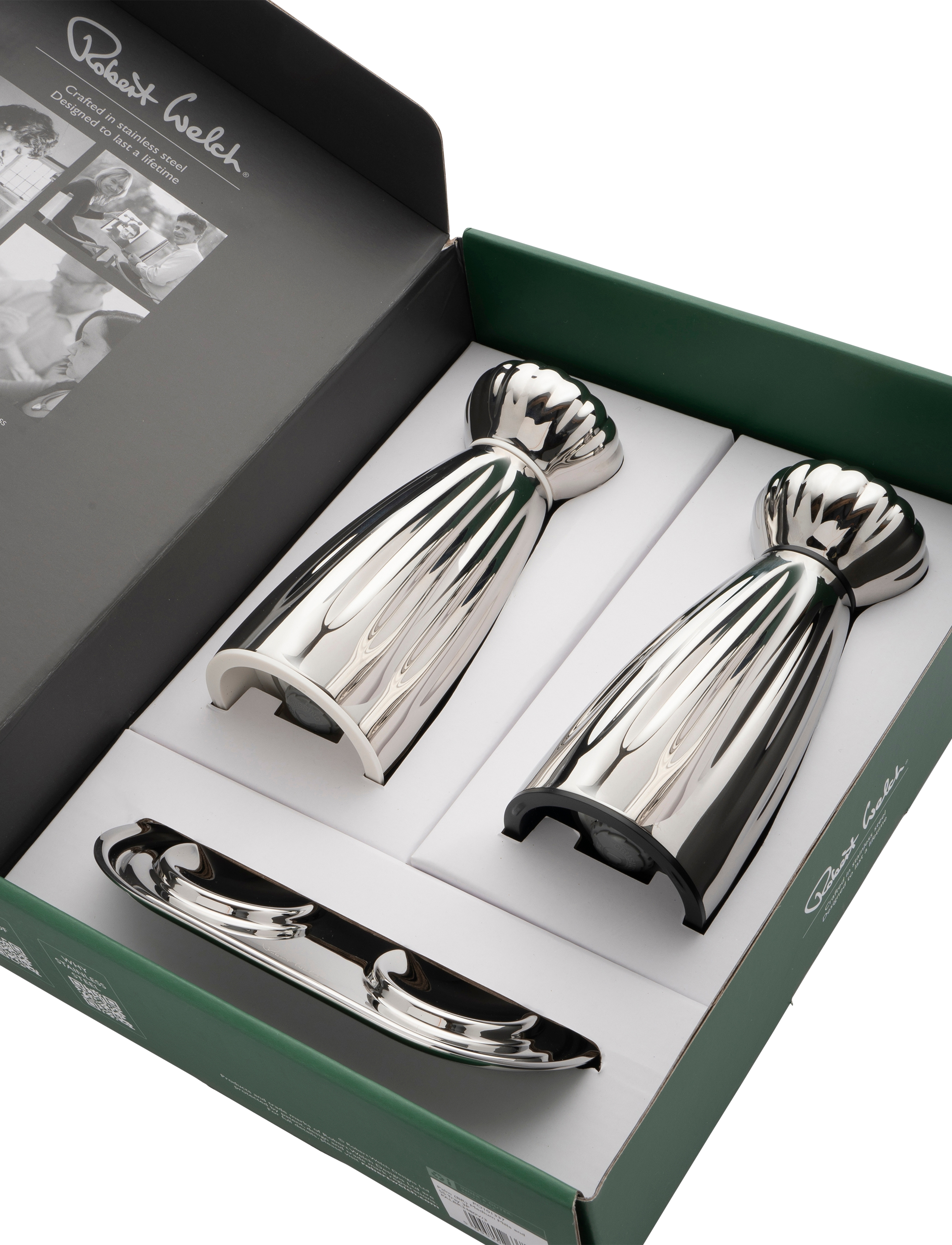 Robert Welch - Palm (BR) Medium Mills and SS Tray 3-Piece - salt & pepper grinders - stainless steel - 2