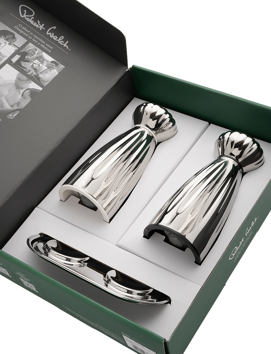 Robert Welch - Palm (BR) Medium Mills and SS Tray 3-Piece - salz- & pfefferstreuer - stainless steel - 2