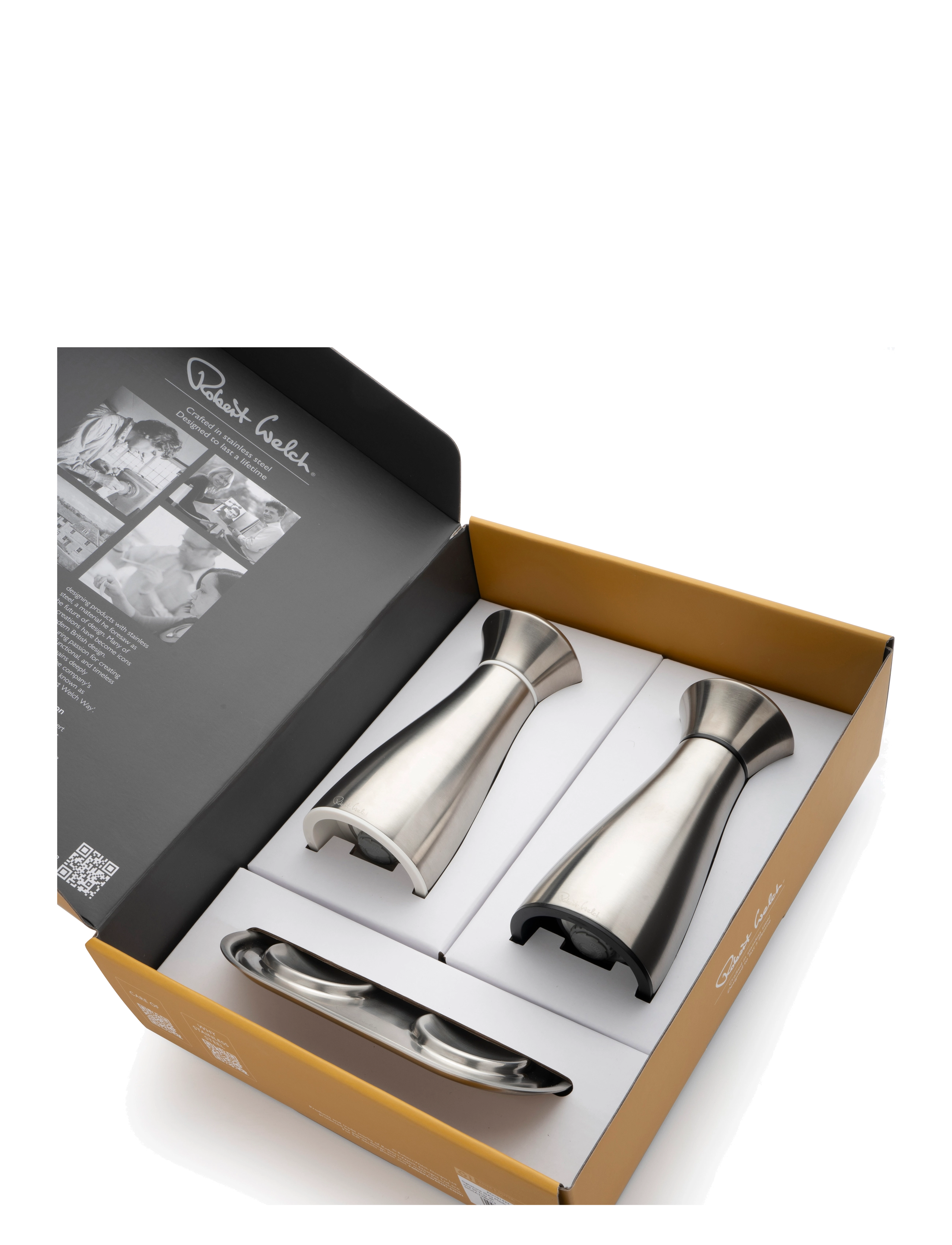 Robert Welch - Signature (SA) Medium Mills and SS Tray 3-piece - suola- ja pippurimyllyt - matte stainless steel - 3