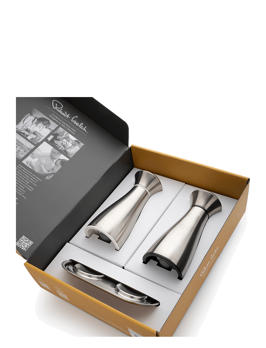 Robert Welch - Signature (SA) Medium Mills and SS Tray 3-piece - salz- & pfefferstreuer - matte stainless steel - 3
