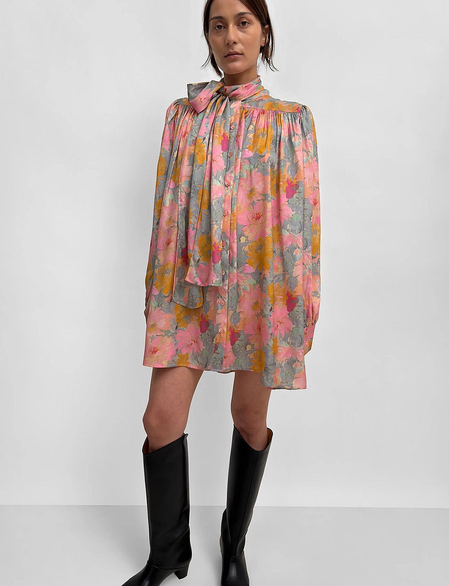 RODEBJER - Rodebjer Nayou Floral Shine - long sleeved blouses - paint pink/saffron - 0