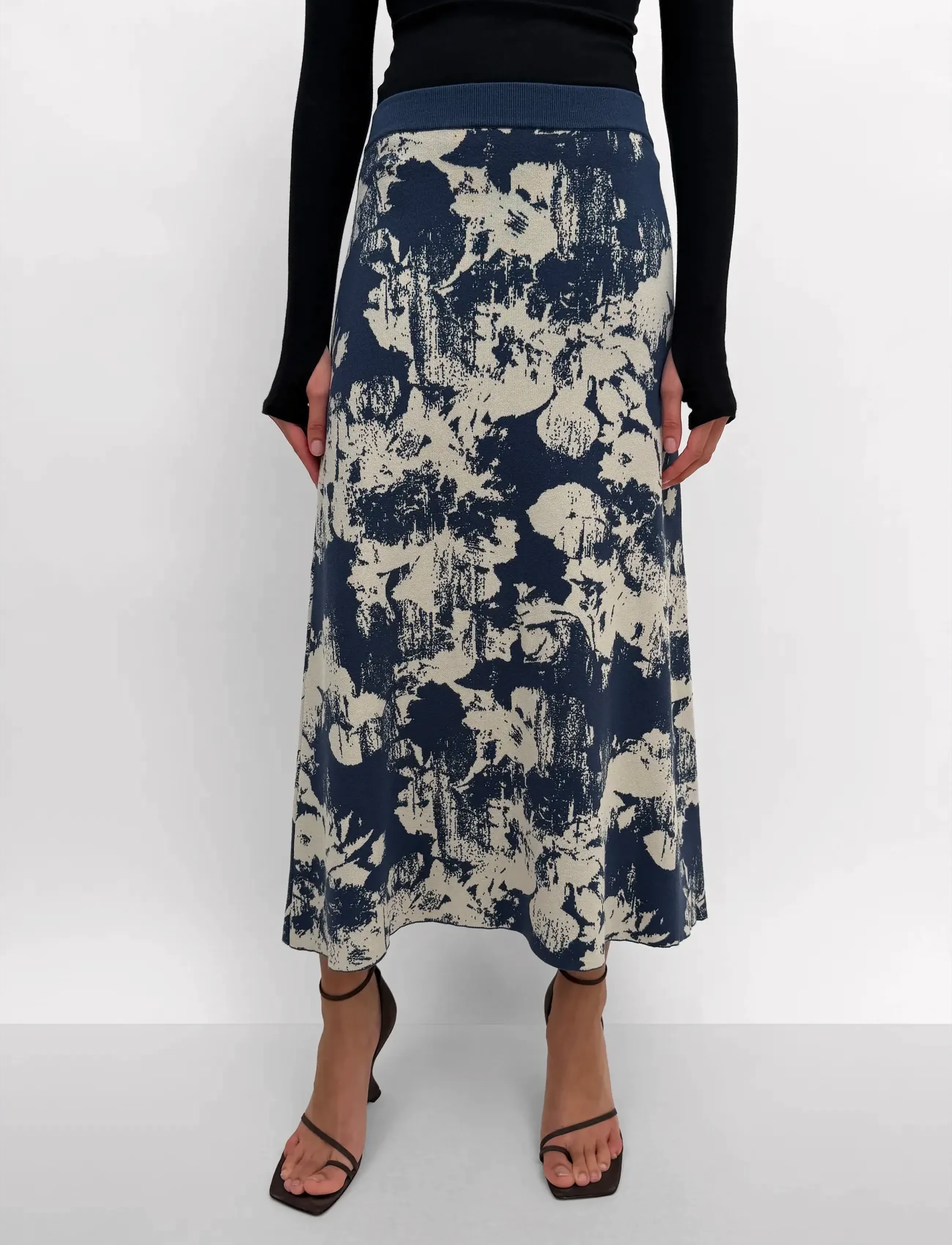 RODEBJER Flora Denim Flower, Kvinder, Midi Nederdel, Navy, Str: M
