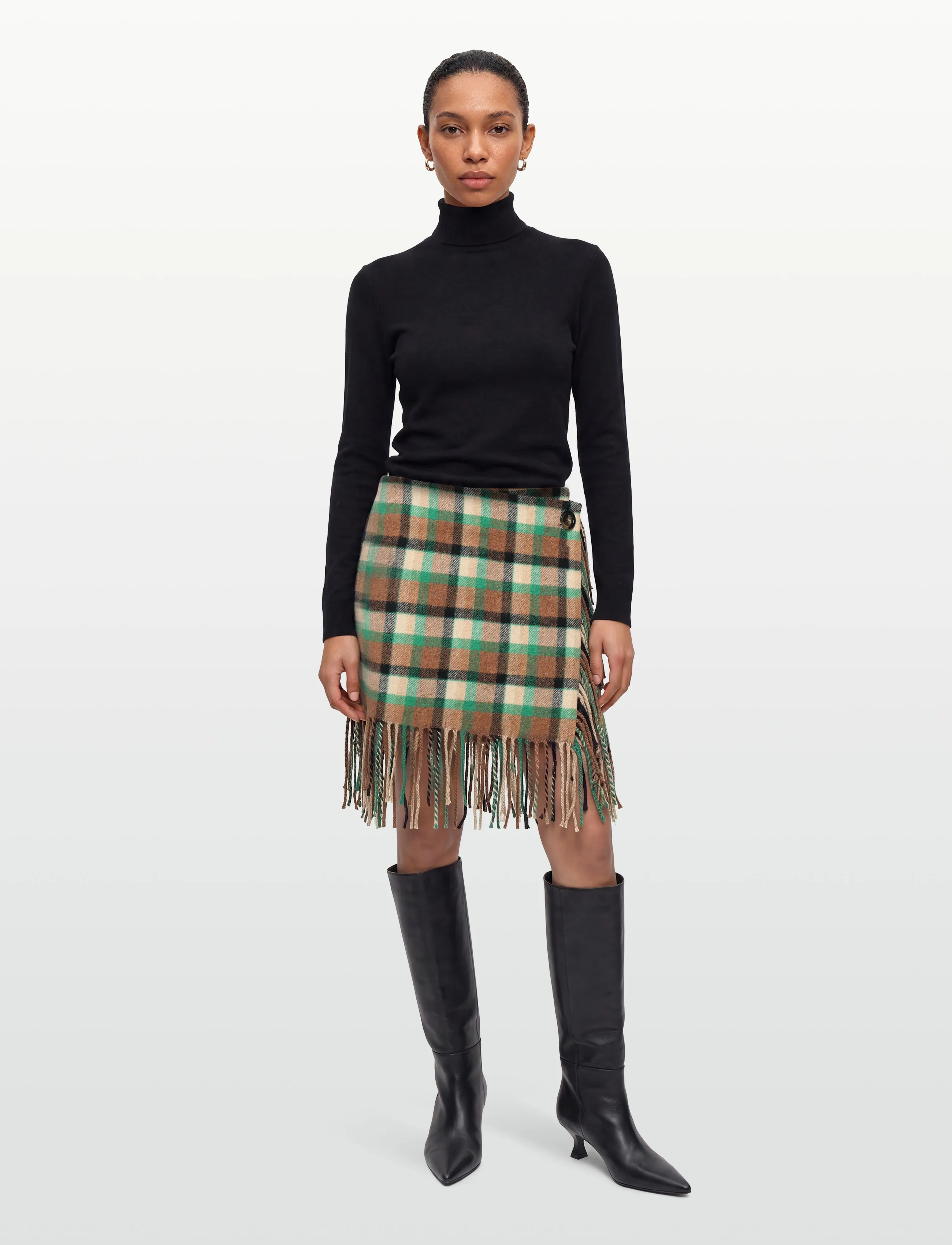 RODEBJER Aera Check Fringe, XL, Röcke, Braun - Short Frauen