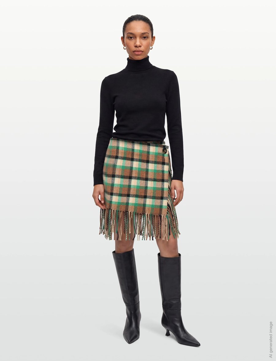 RODEBJER - Rodebjer Aera Check Fringe - hõlmikseelikud - nutty/leaf green - 0