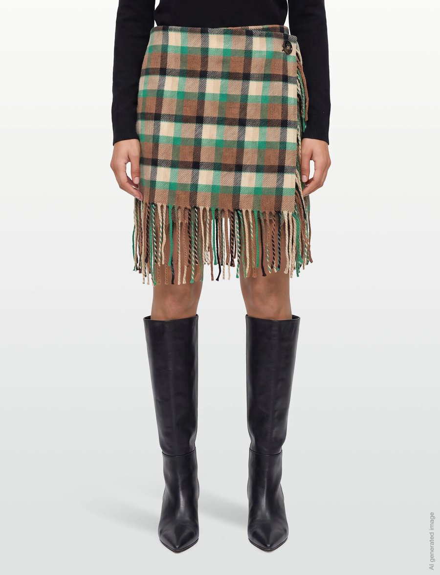 RODEBJER - Rodebjer Aera Check Fringe - hõlmikseelikud - nutty/leaf green - 3
